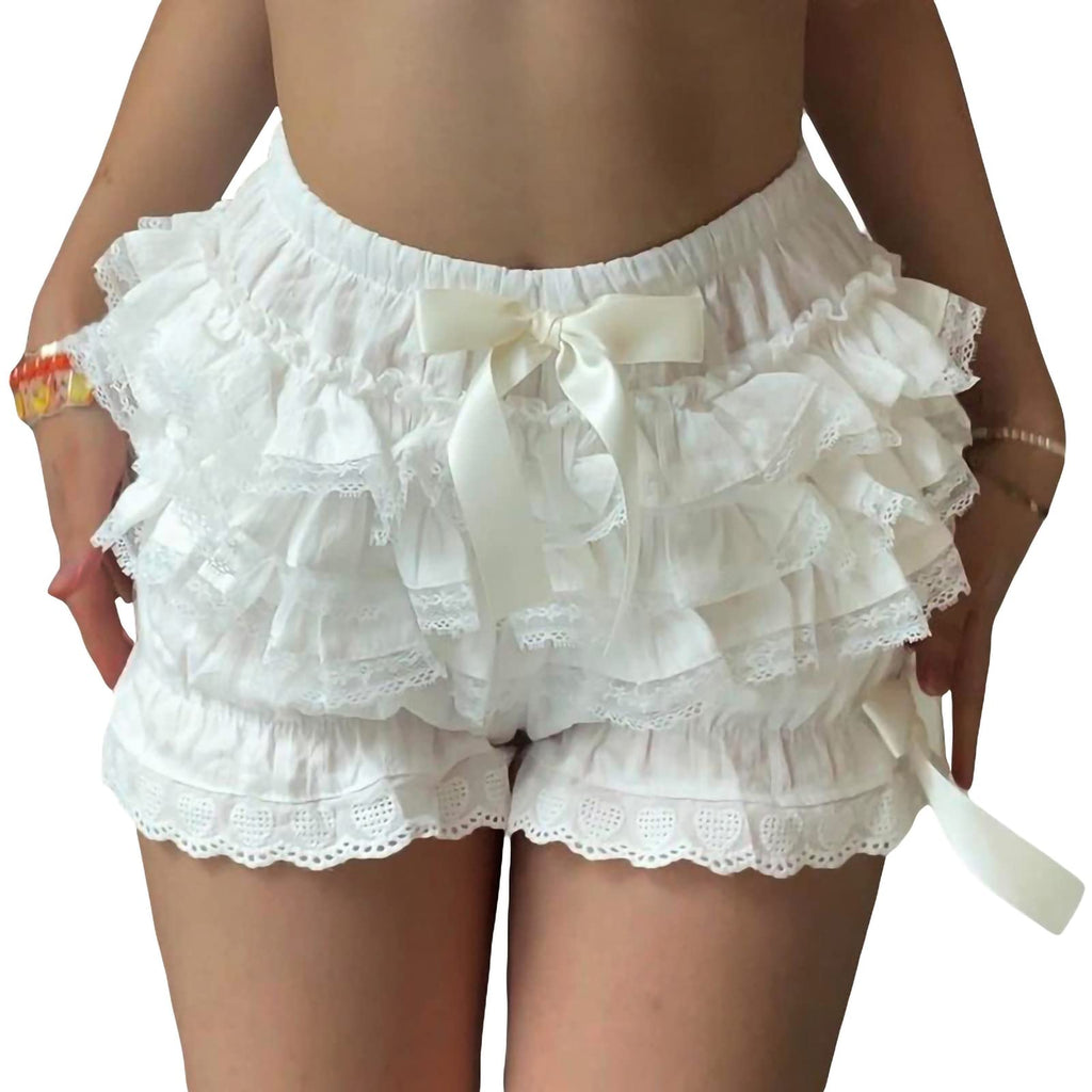 Women's Y2k Mini Pleated Shorts Low Waist Ruffle Pleated Casual Shorts White Lace Shorts