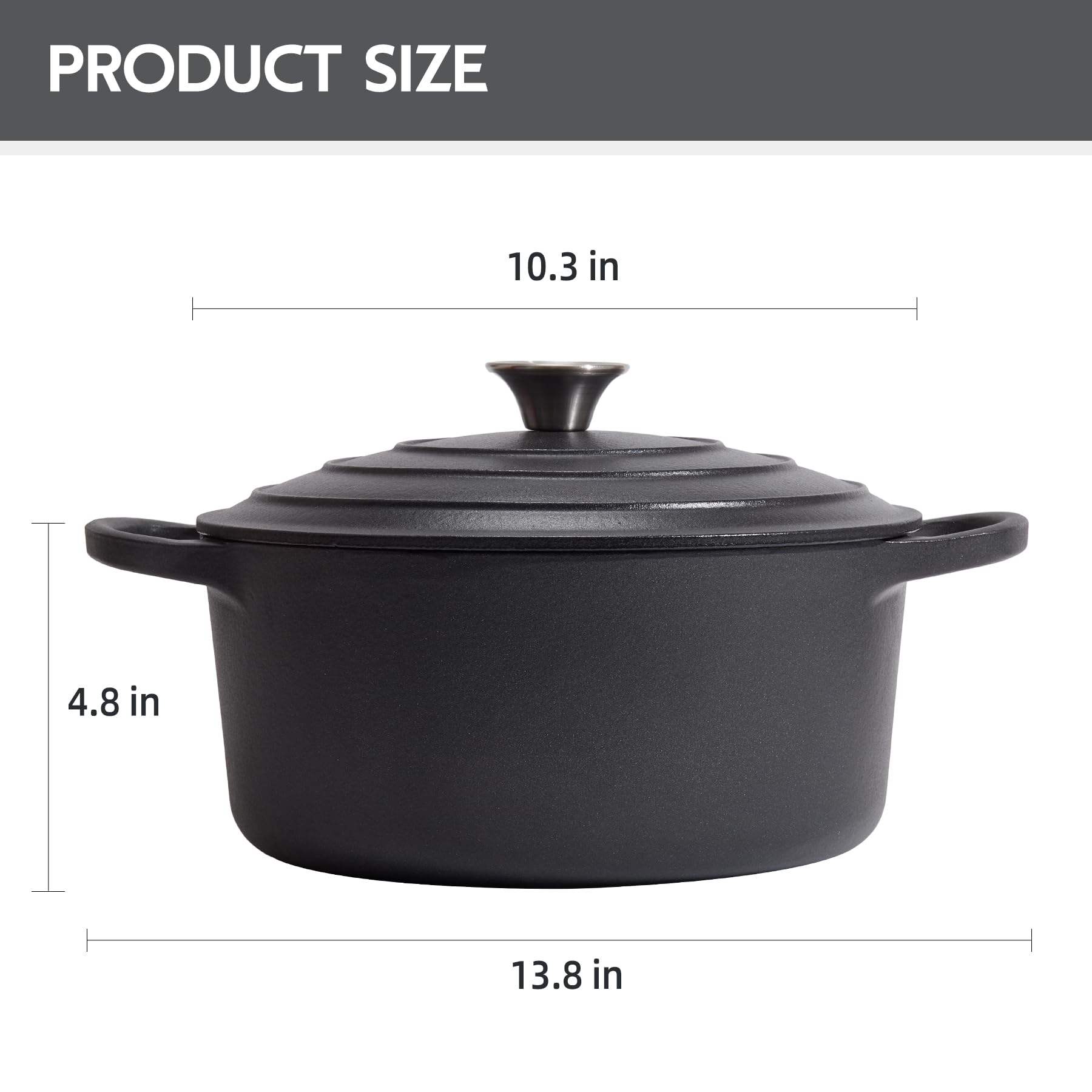 Enameled Cast Iron Dutch Oven with Lid - Big Dual Handles - Round Pot for Versatile Cooking 6 Quart
