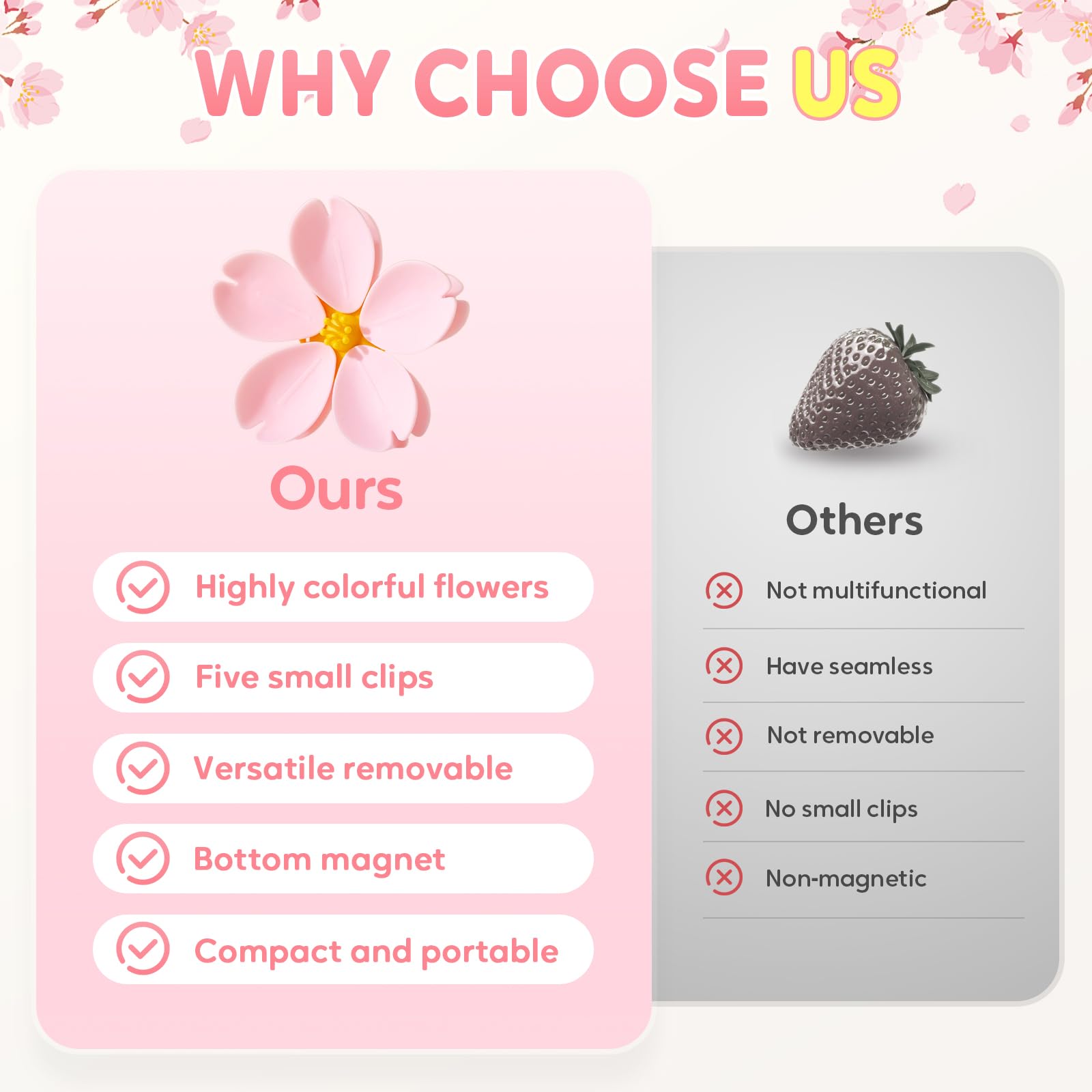 Cherry Blossom Magnetic Snack Sealing Clip, Reusable Chip Bag Clips, Grip Sticks Food Clips for Bags, Kitchen Decor Bag Sealers