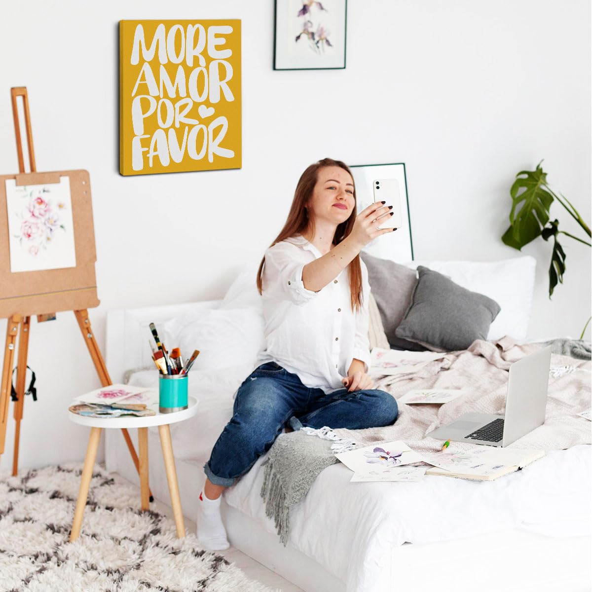 Love Quote Framed Preppy Canvas Wall Art Aesthetic Poster