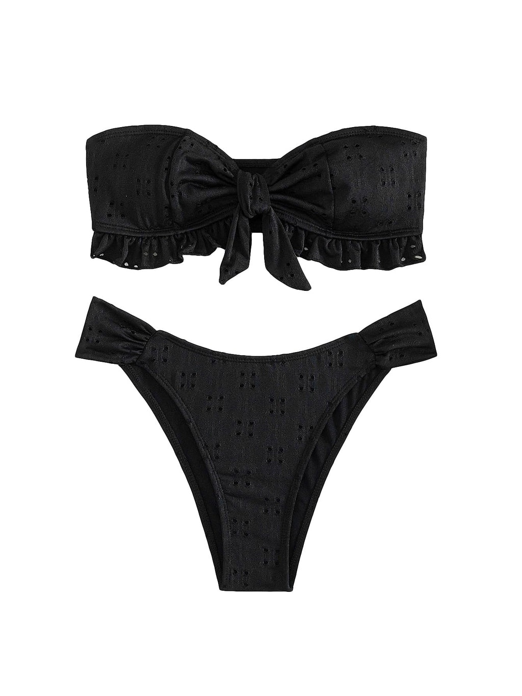 Women's 2 Piece Bathing Suit Ruffle Hem Bandeau Tie Front Bikini Set