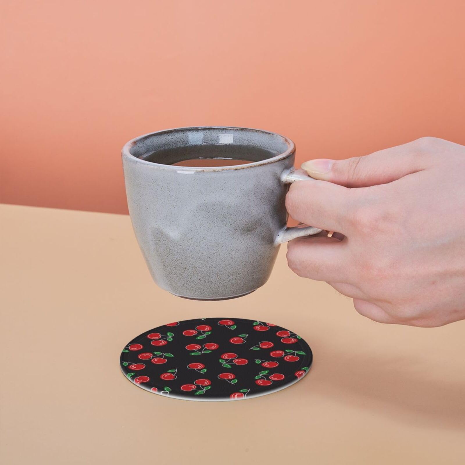 Coasters for Drinks Round Leather Coaster with Holder Set of 6 for Tabletop Protection