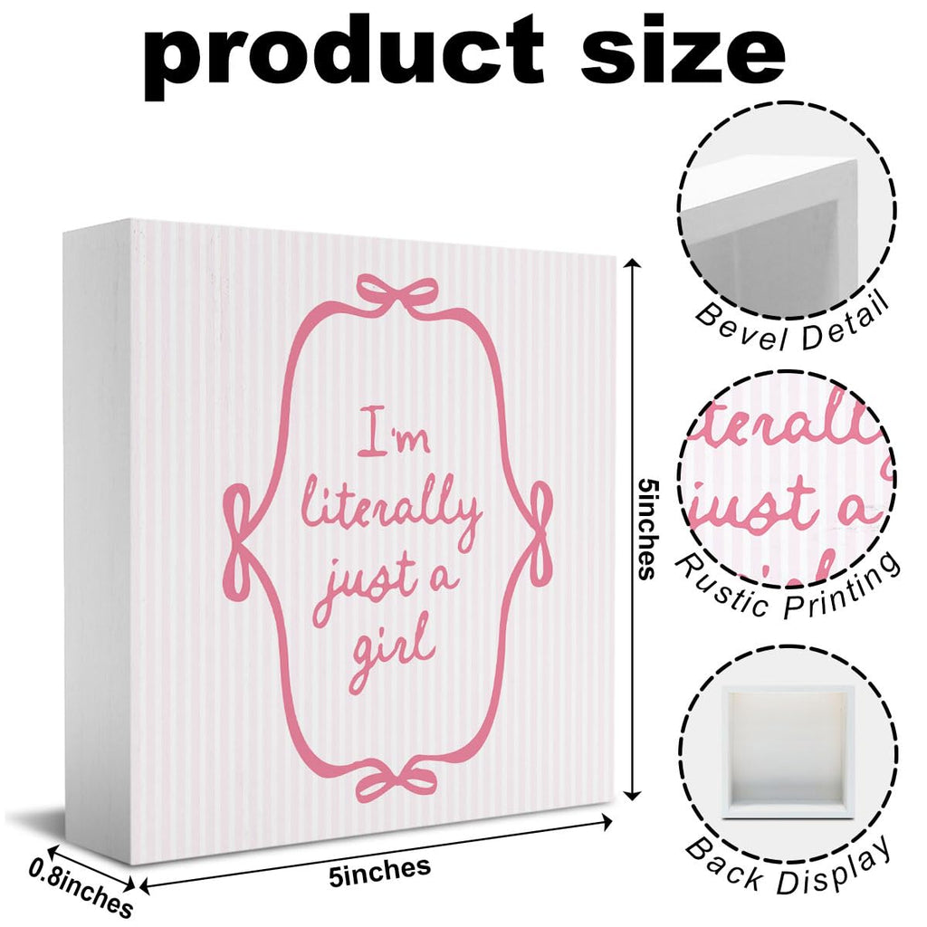 Pink Bow Coquette Room Decor - Wooden Box Sign Desk Decor