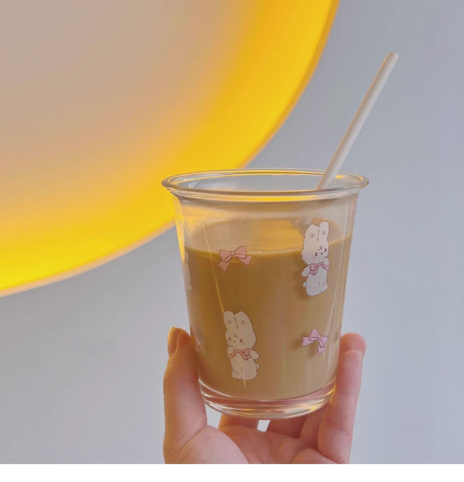 Set of 2 12 oz French Drinking Glasses Floral Juice Cup Cute Rabbit Bow Glass Cups