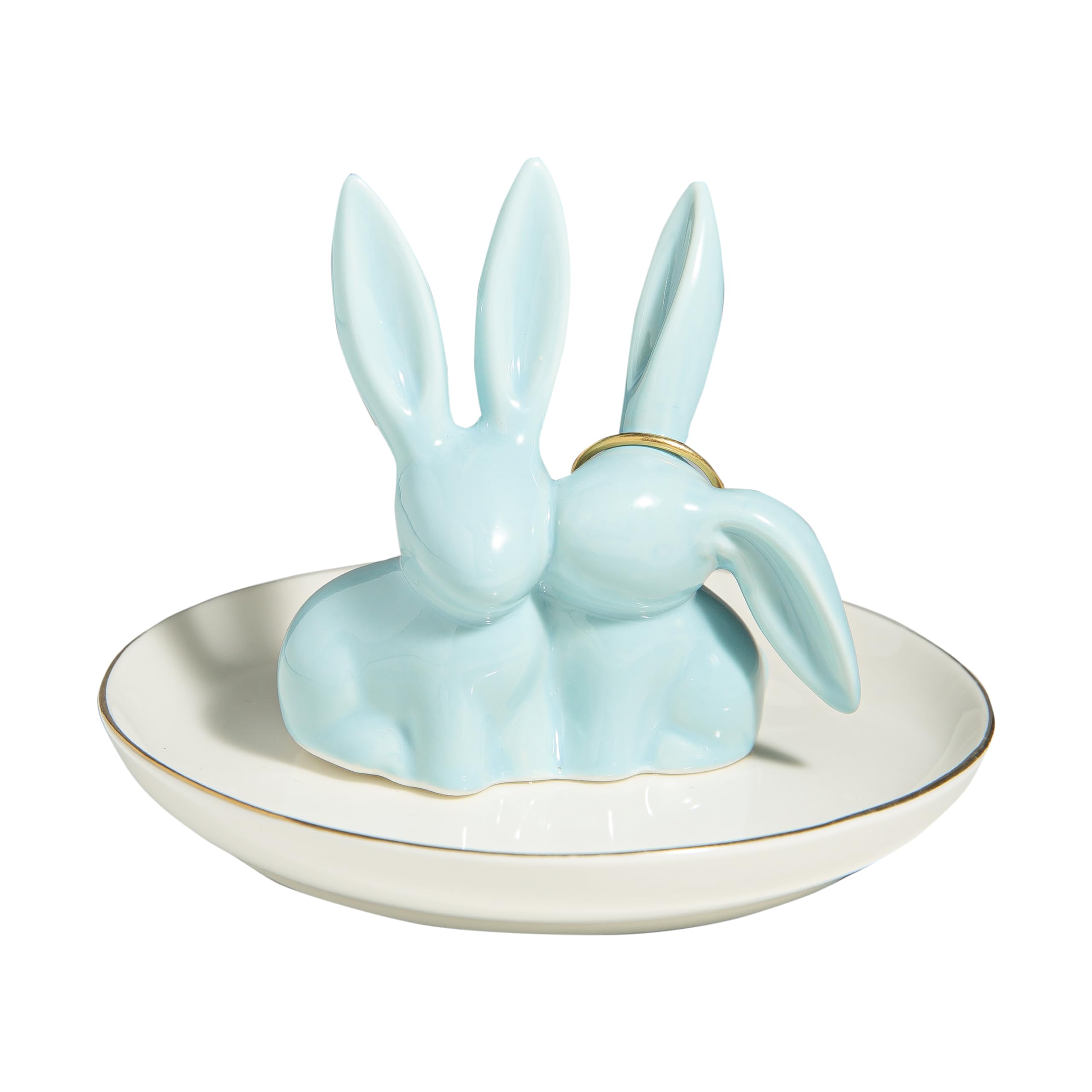 Ceramic Bunny Ring Holder - Rabbit Ring Dish Jewelry Holder Dish Trinket tray for Rings Earrings Necklace Organizer