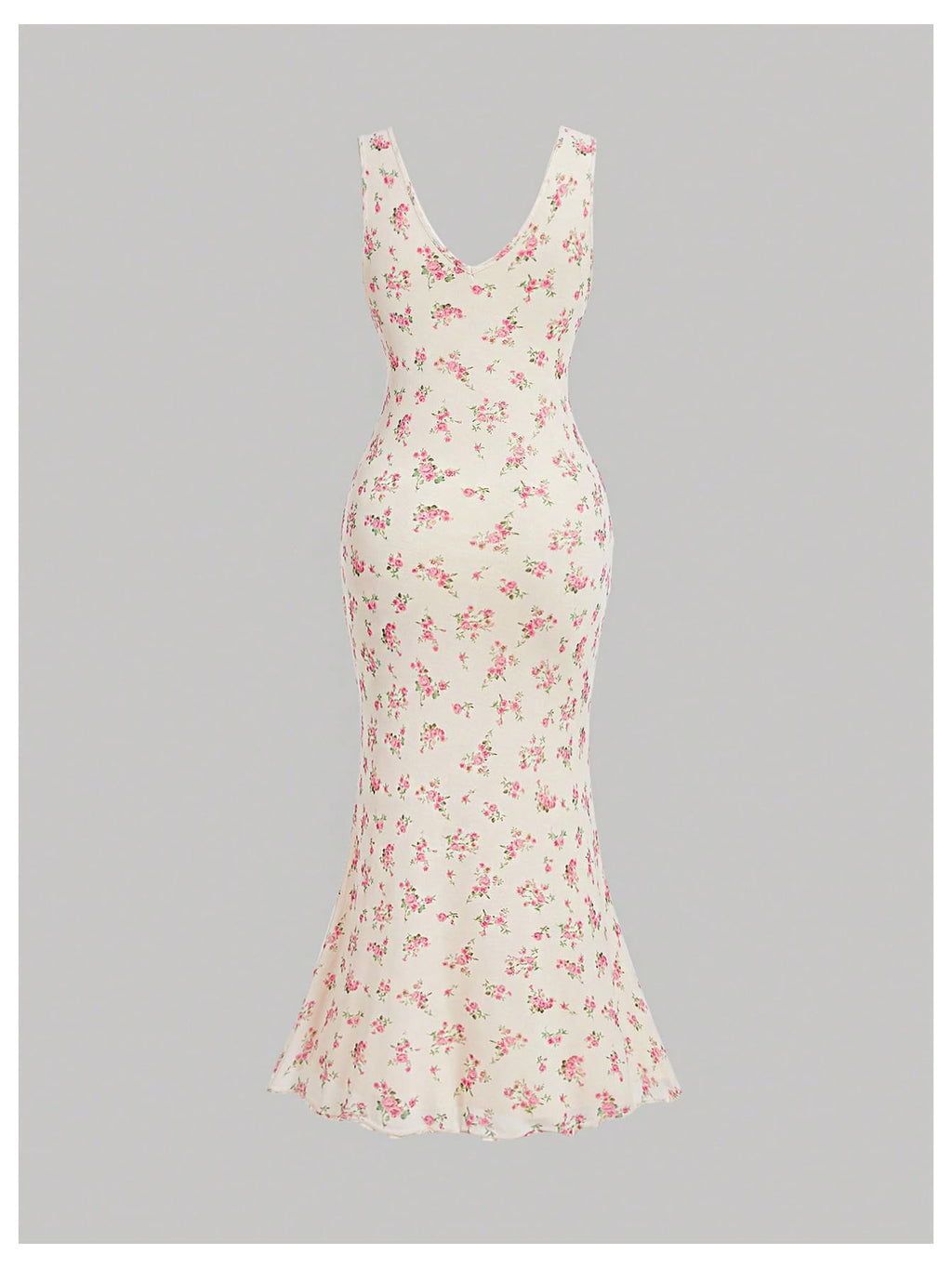 Women's Plus Size Floral Sleeveless Midi Dress Fishtail Hem Tank Dress