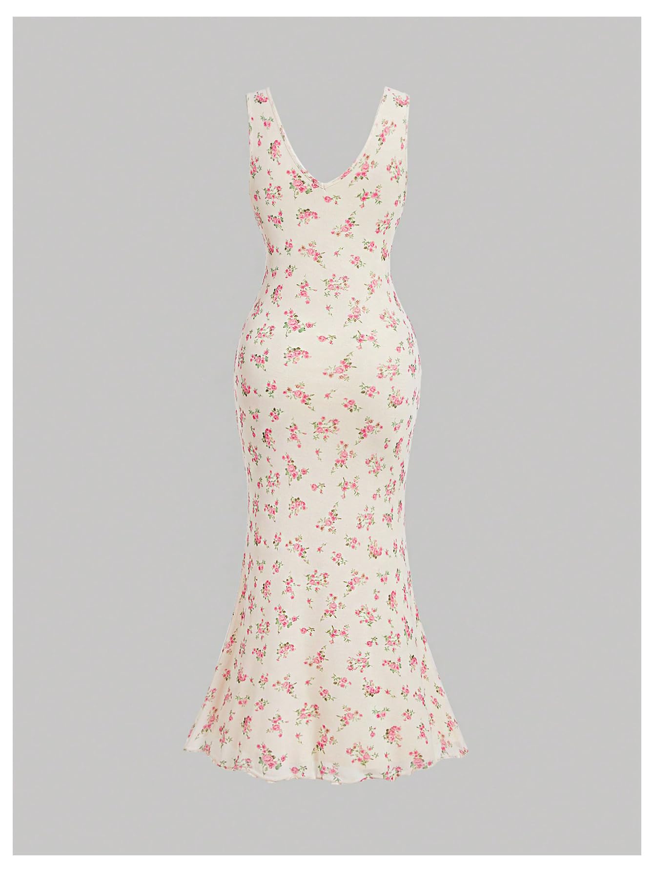 Women's Plus Size Floral Sleeveless Midi Dress Fishtail Hem Tank Dress