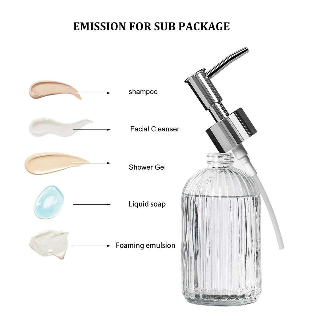 Pink Clear Glass Soap Dispenser 13 Oz/400ml, Striped Transparent Liquid Hand Soap Dispenser for Kitchen & Bathroom