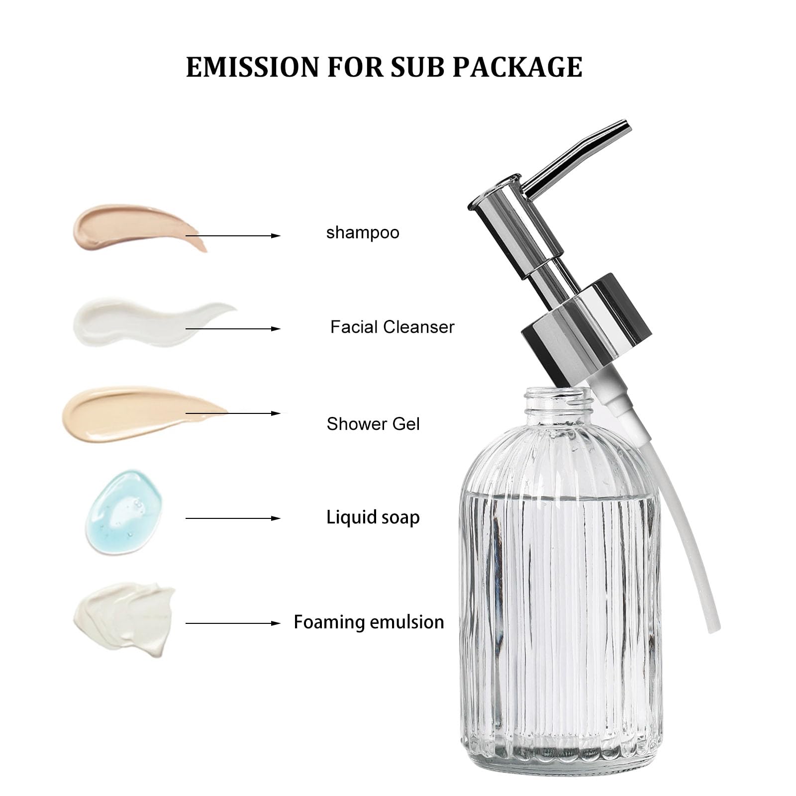 Pink Clear Glass Soap Dispenser 13 Oz/400ml, Striped Transparent Liquid Hand Soap Dispenser for Kitchen & Bathroom