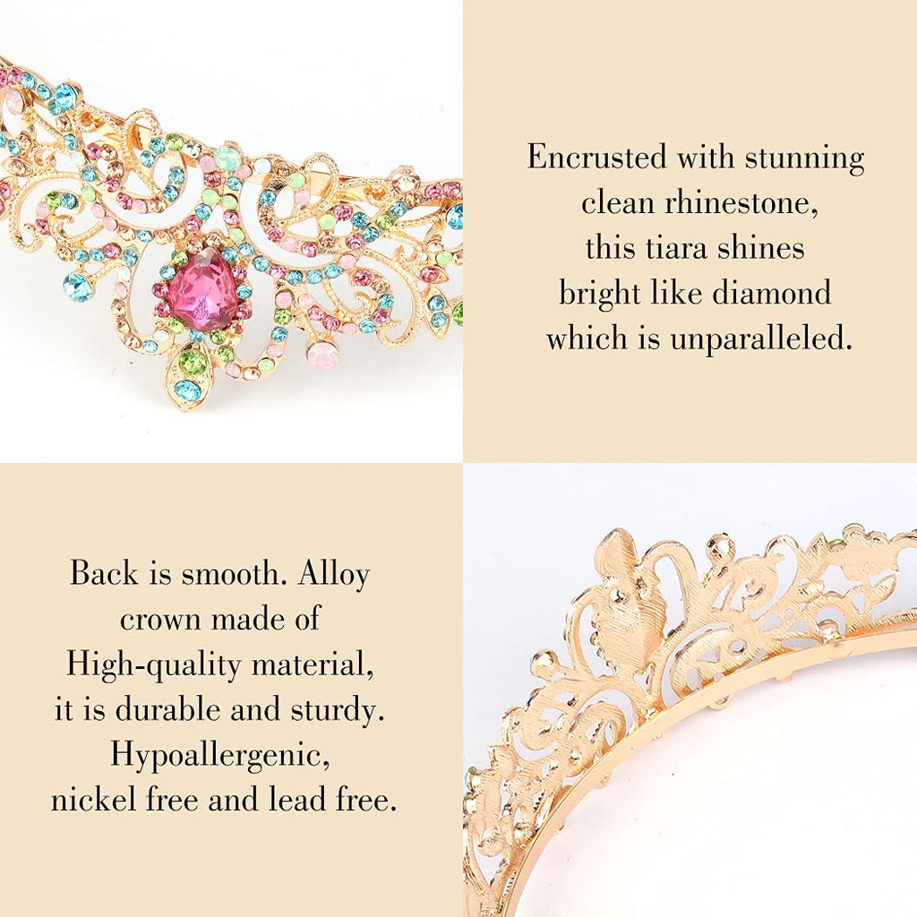 Princess Crystal Tiara Crown Headband Elegant Crown With Combs