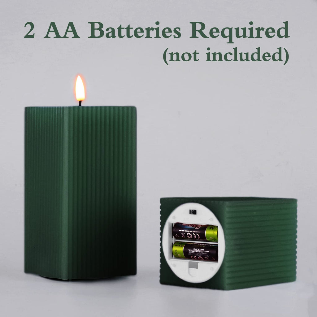 Square Ribbed Flameless Candles with Remote, Flickering Real Wax Battery LED Candles 3" H 4" 6"