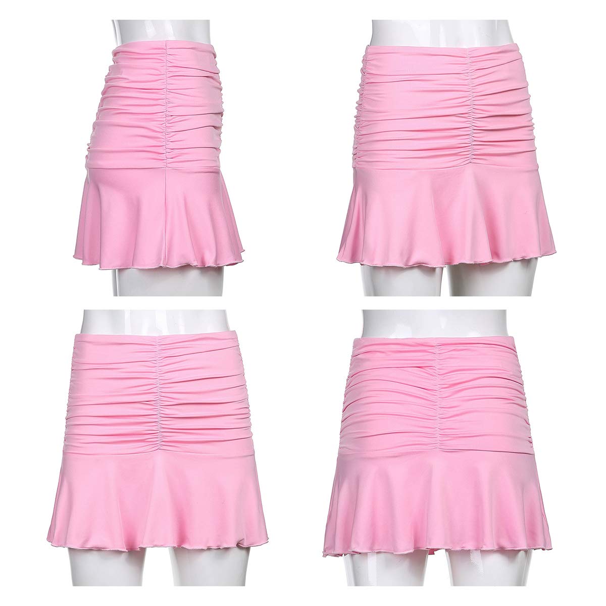 Women Ruched Ruffle Short Skirt High Waisted Stretch Pleated Tennis E-Girls 90s A-Line Mini Skirt