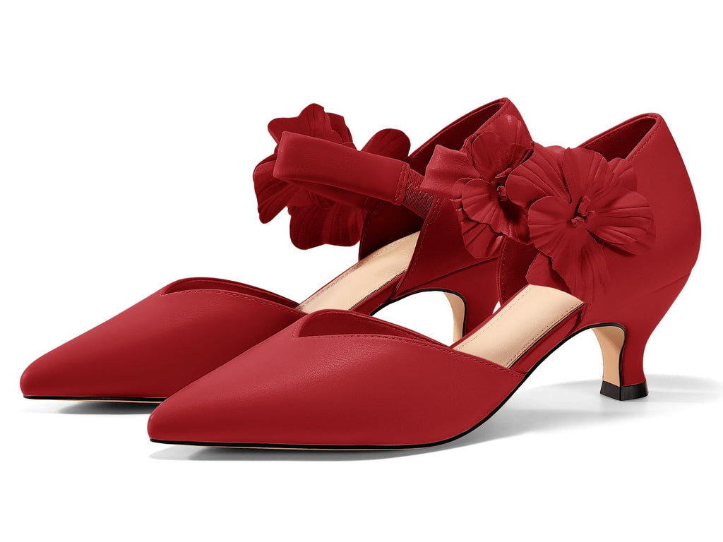 Women's Low Kitten Heels Dressy Shoes Comfortable Closed Toe Flower Slip on
