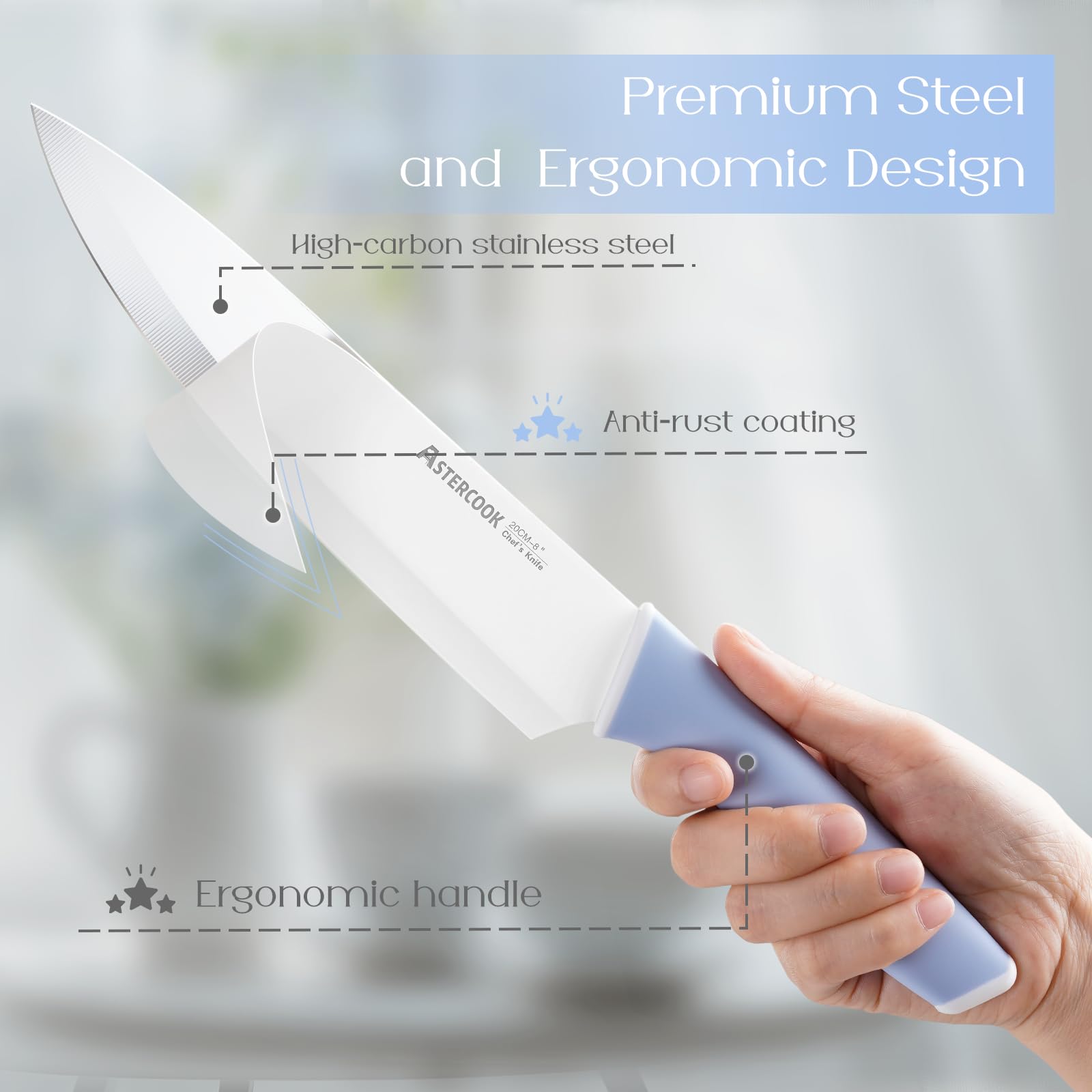 Colorful Kitchen Knives Set with Block and Sharpener Ceramic Coating 15 Pcs German Stainless Steel Knives Sharp Blade Dishwasher Safe Knife Block Set with Ergonomic Handle