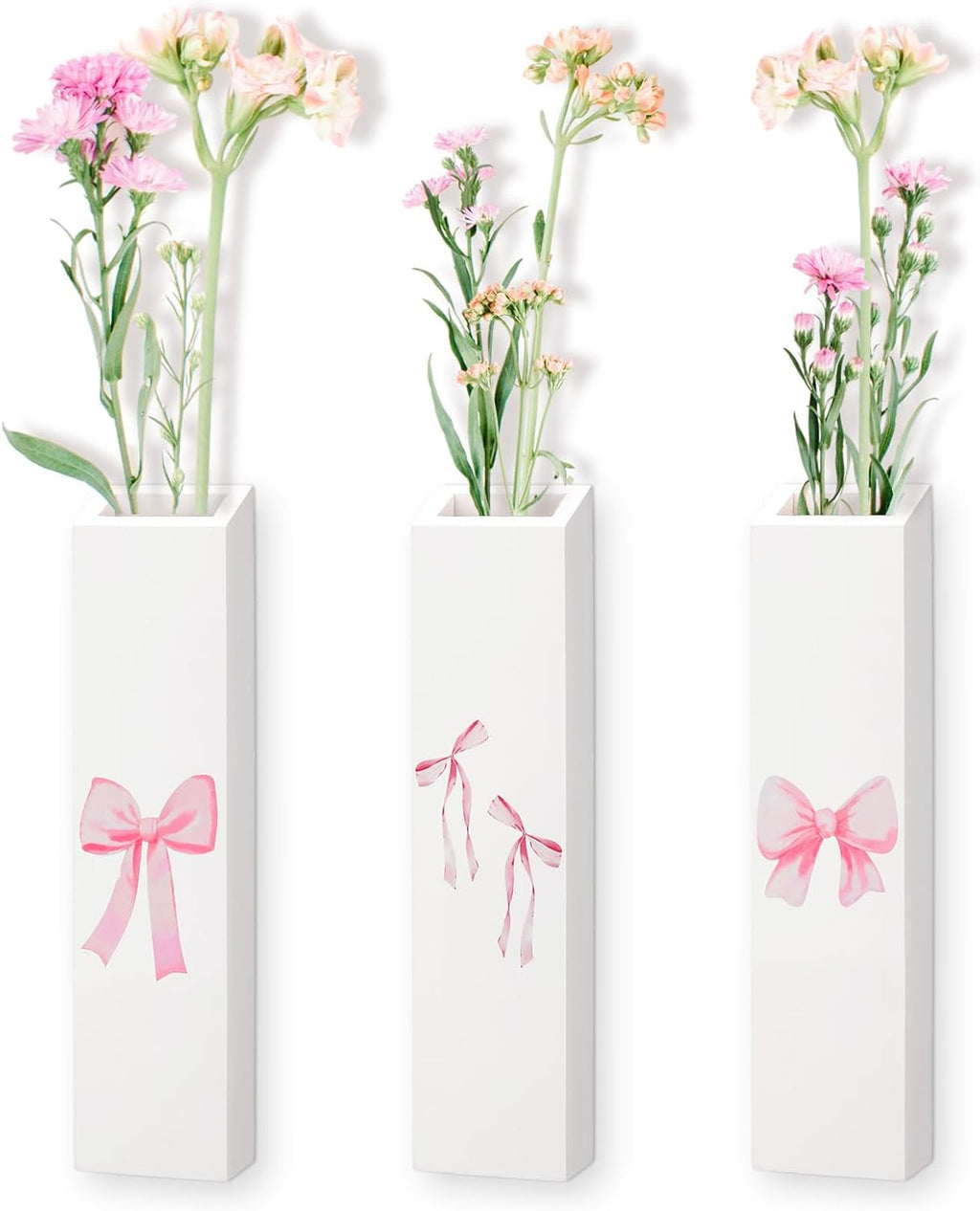 Pink Bow Vase Wood Wall Art Decor Coquette Wall Planter for Flowers Hanging Pocket  3 Pack