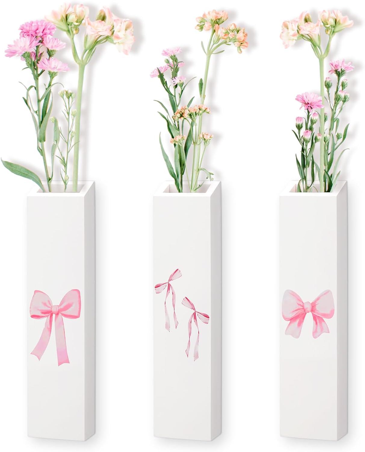 Pink Bow Vase Wood Wall Art Decor Coquette Wall Planter for Flowers Hanging Pocket  3 Pack