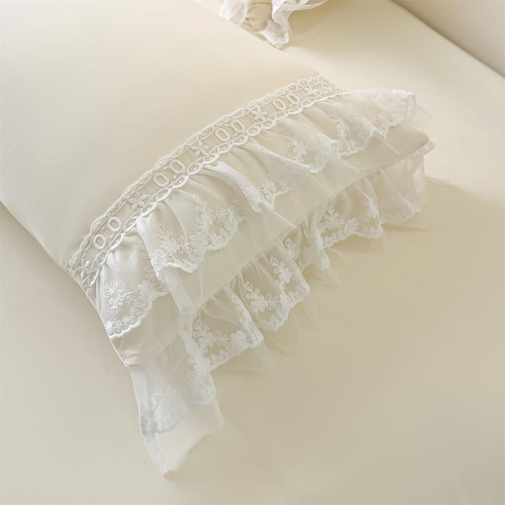 Chic Ruffle Lace Polyester Duvet Cover Set -Bedding-2 Piece Duvet Cover with Zipper Closure -Ultra Soft and Light Weight
