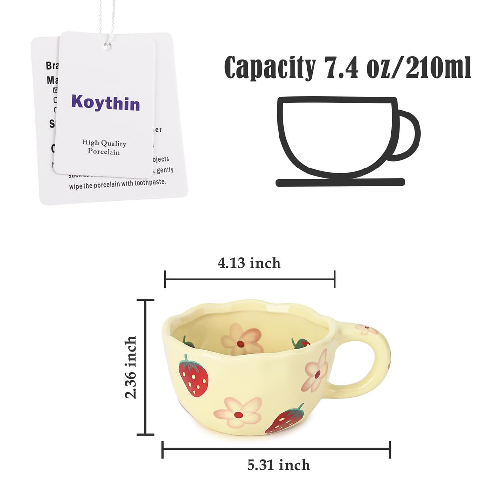 Ceramic Coffee Mug, Cute Floral Fruit Cup, Couple Mugs 8.5 oz/250 ml