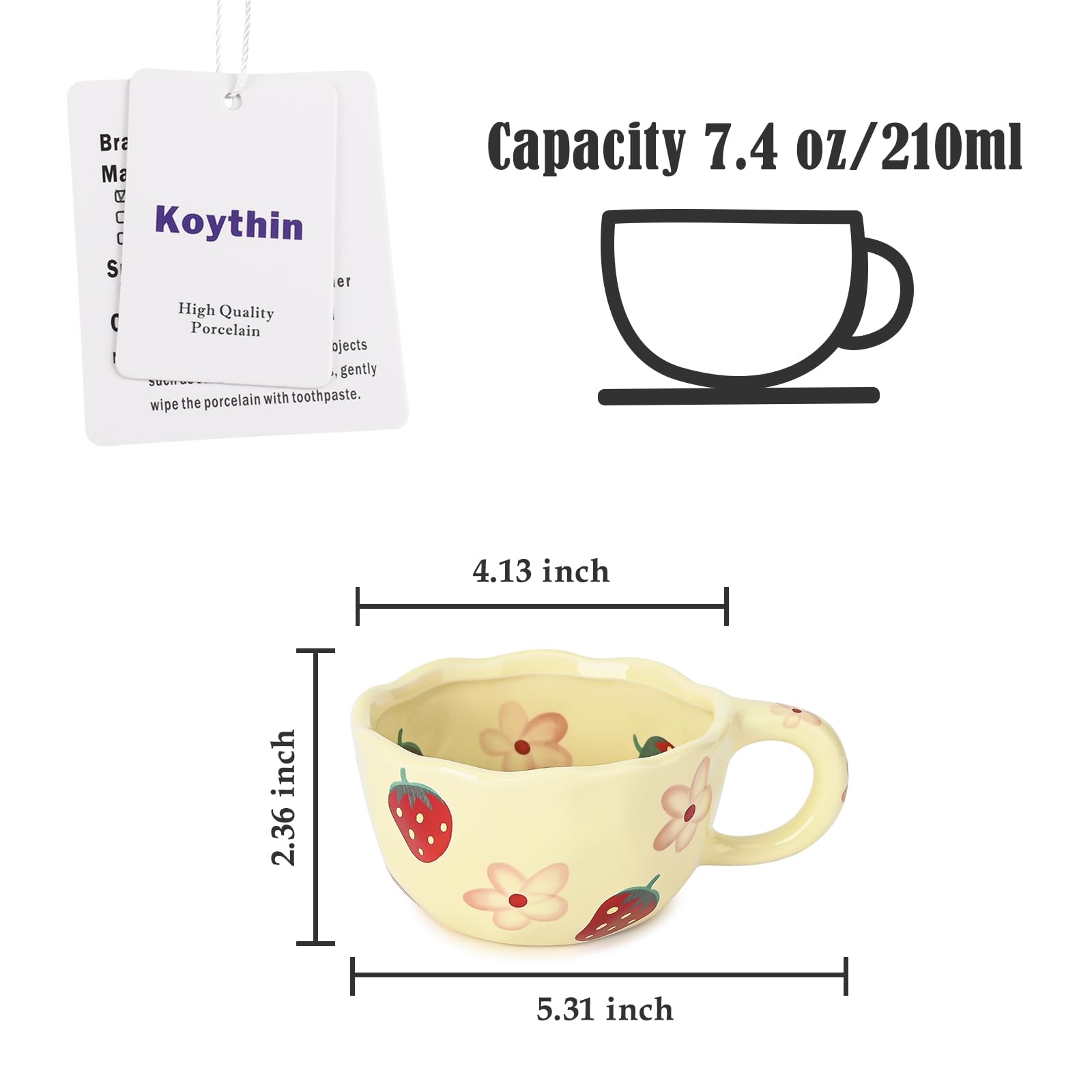 Ceramic Coffee Mug, Cute Floral Fruit Cup, Couple Mugs 8.5 oz/250 ml