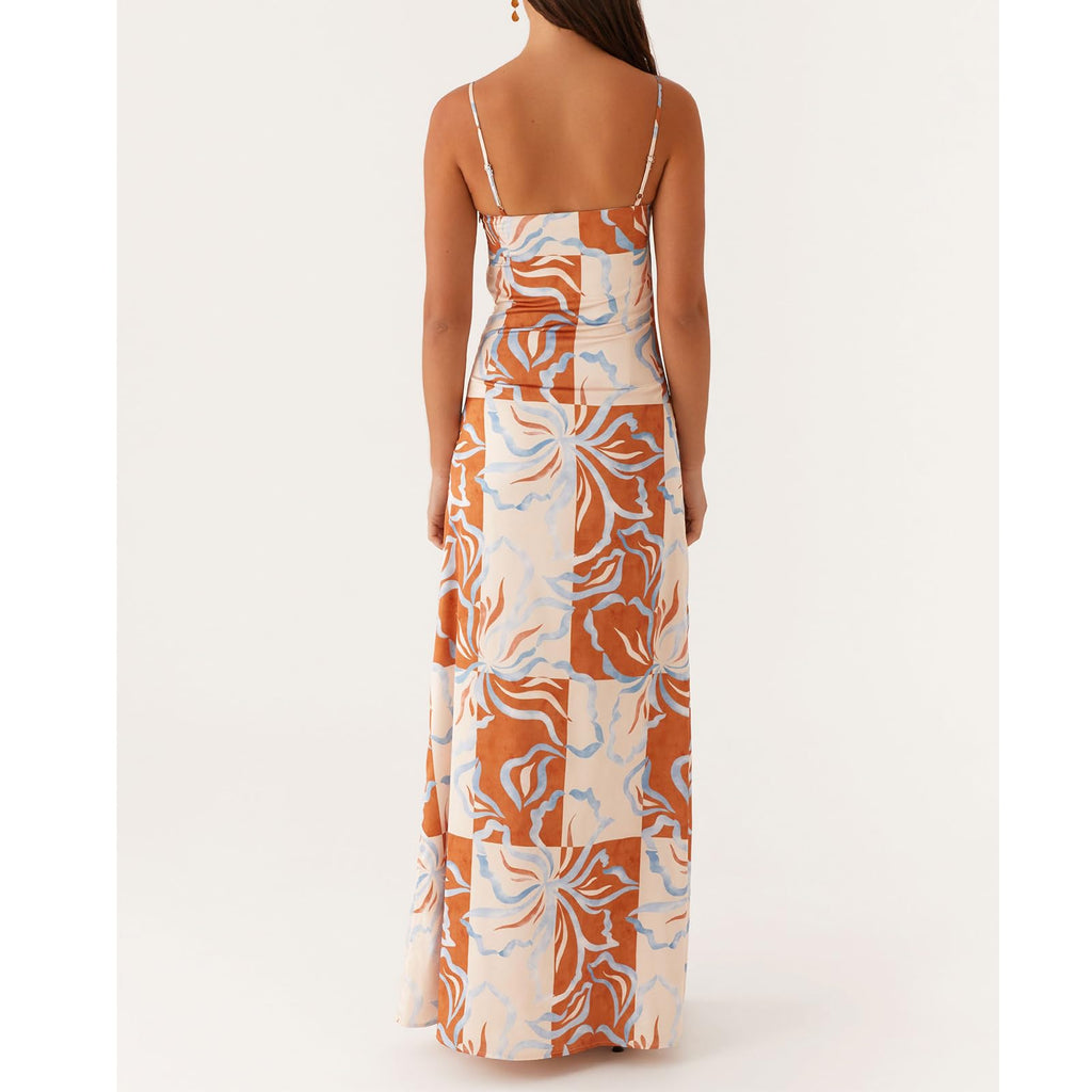 Women Floral Slip Dress Spaghetti Strap Maxi Dress Backless Slim Fit Long Dresses Flowers Print Going Out Dress