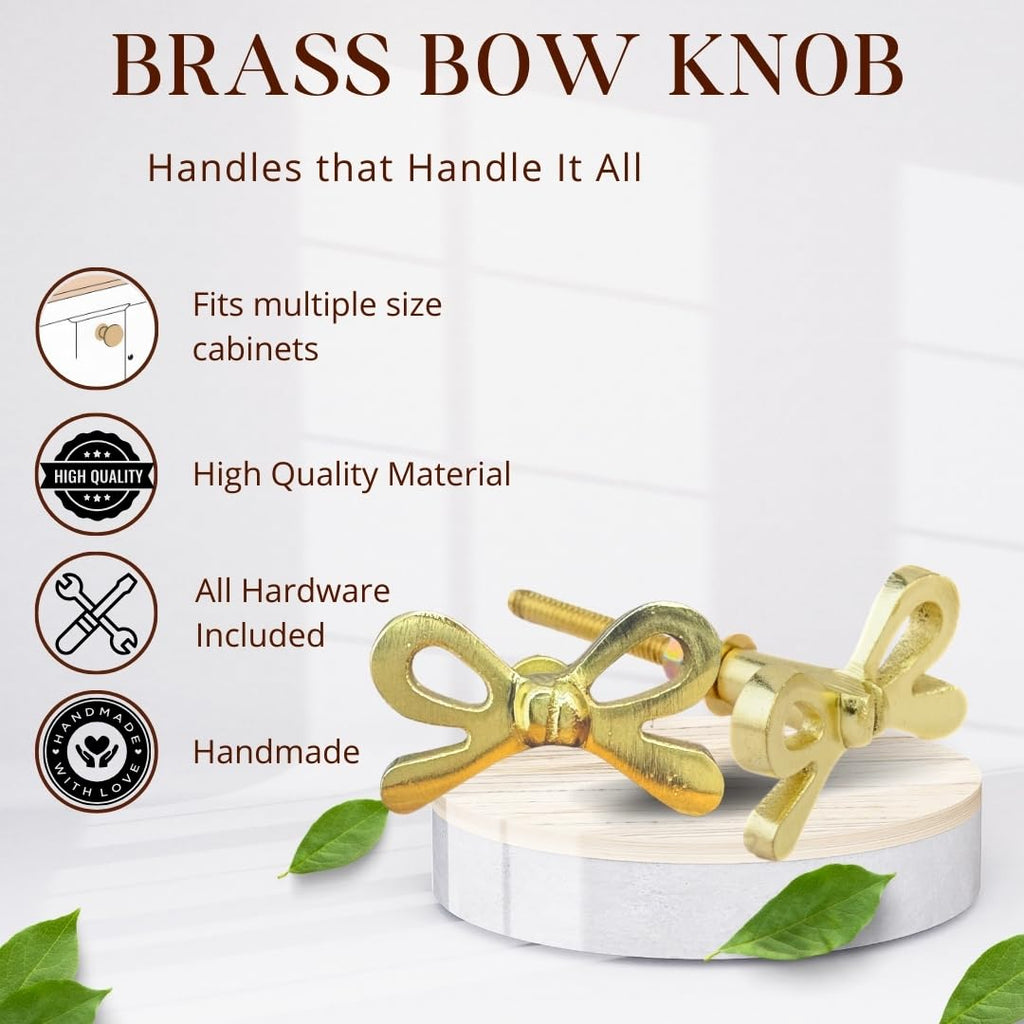 Set of 6 Metal Door Knobs - Decorative Door Knobs Bow Tie Handle with Screw | Cupboard Drawer Wardrobe Pulls (2.25" x 1.25" x 1.1") Gold