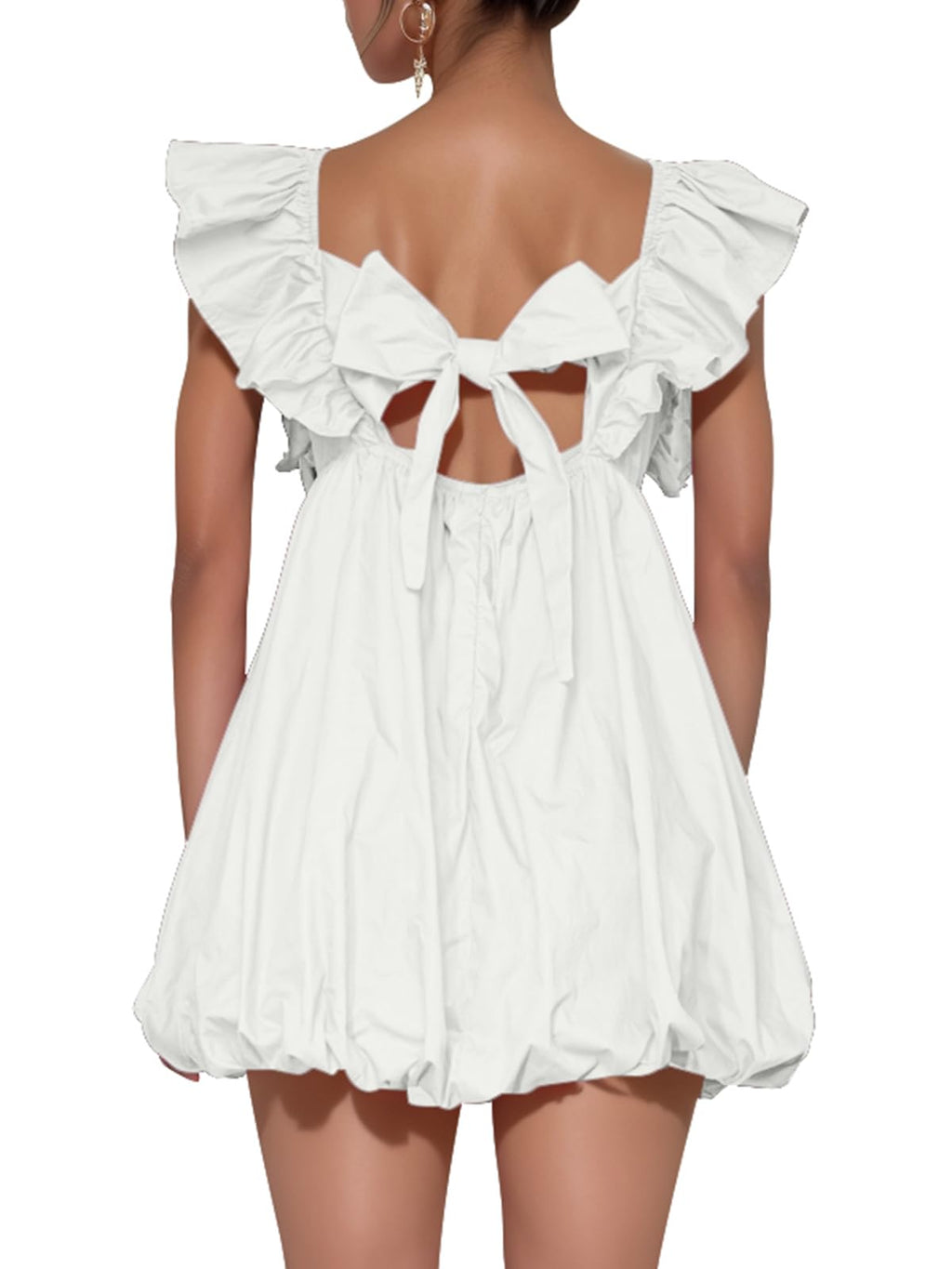 Summer Mini Deep V-Neck Babydoll Dress â€?Backless Lace-Up Sexy Bubble Dress