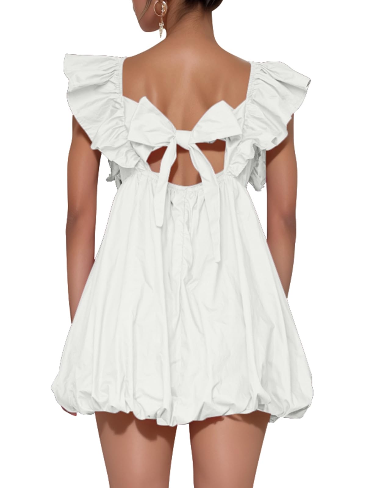 Summer Mini Deep V-Neck Babydoll Dress â€?Backless Lace-Up Sexy Bubble Dress