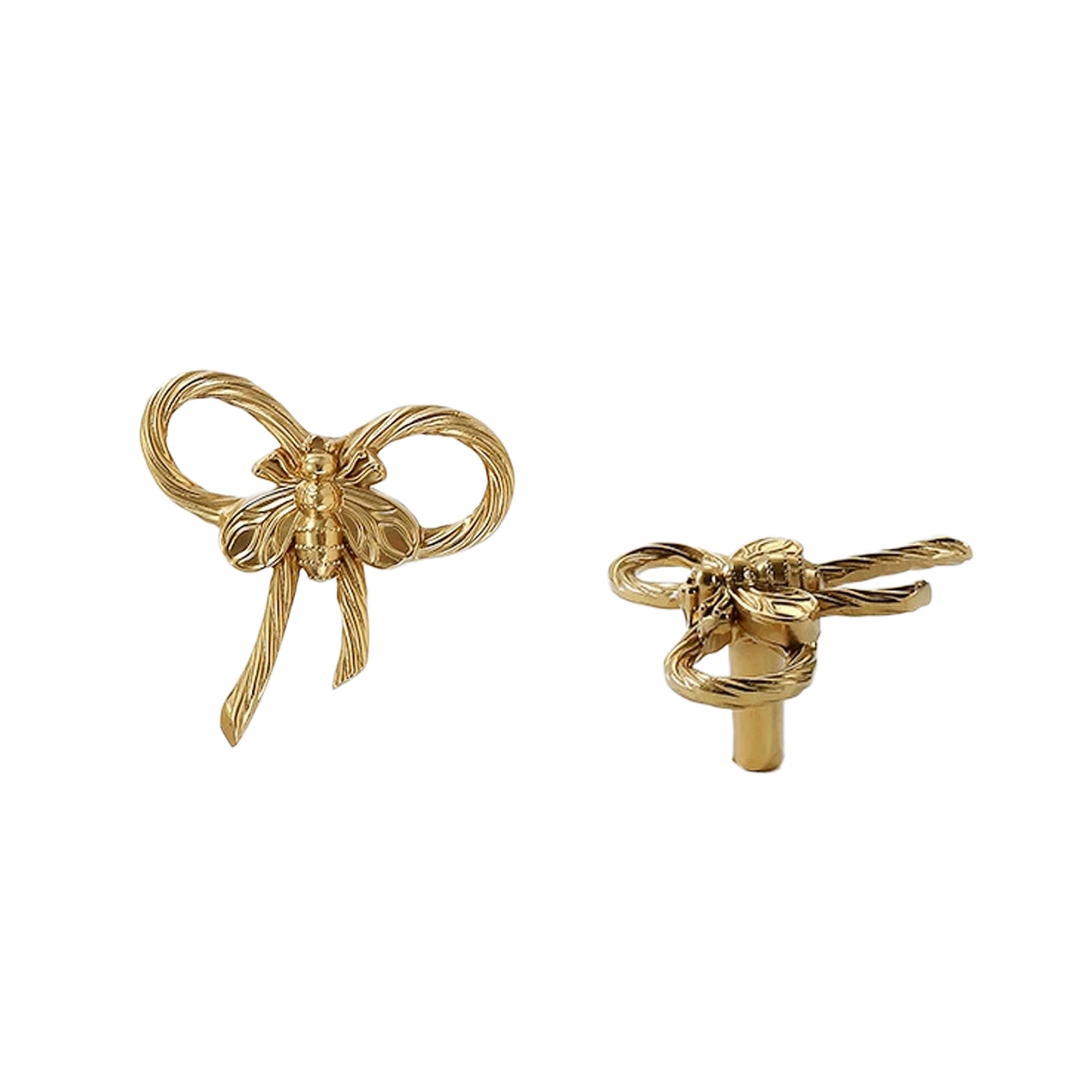Gold Brass Small Bow Knobs Cute Dresser Drawer Handles Kitchen Cabinet Pulls Art Deco Single Hole Decorative Knobs Modern Furniture Hardware for Closet Cupboard