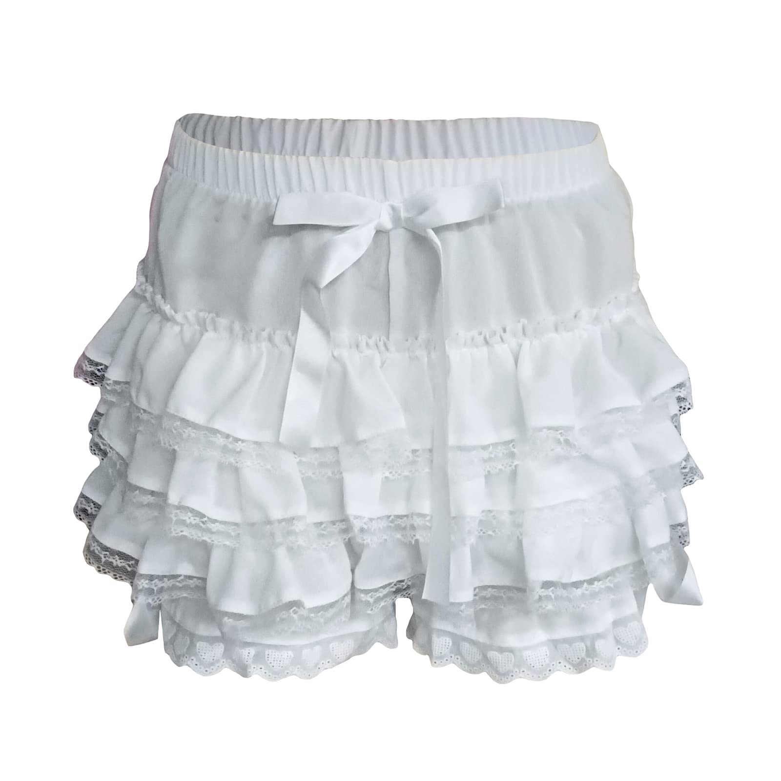 Women's Y2k Mini Pleated Shorts Low Waist Ruffle Pleated Casual Shorts White Lace Shorts