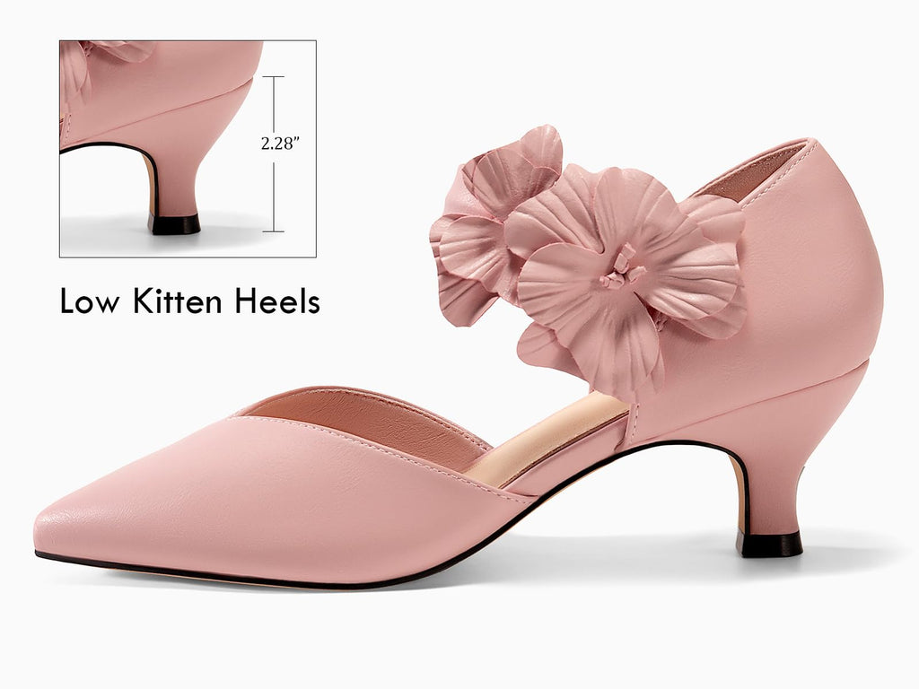 Women's Low Kitten Heels Dressy Shoes Comfortable Closed Toe Flower Slip on