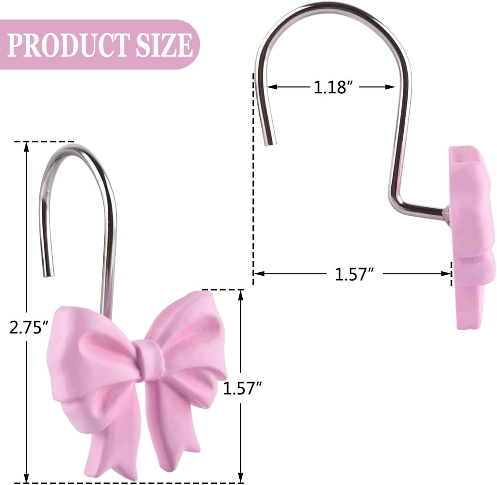 Pink Bow Knot Resin Shower Curtain Hooks Rings for Bathroom 12 PCS
