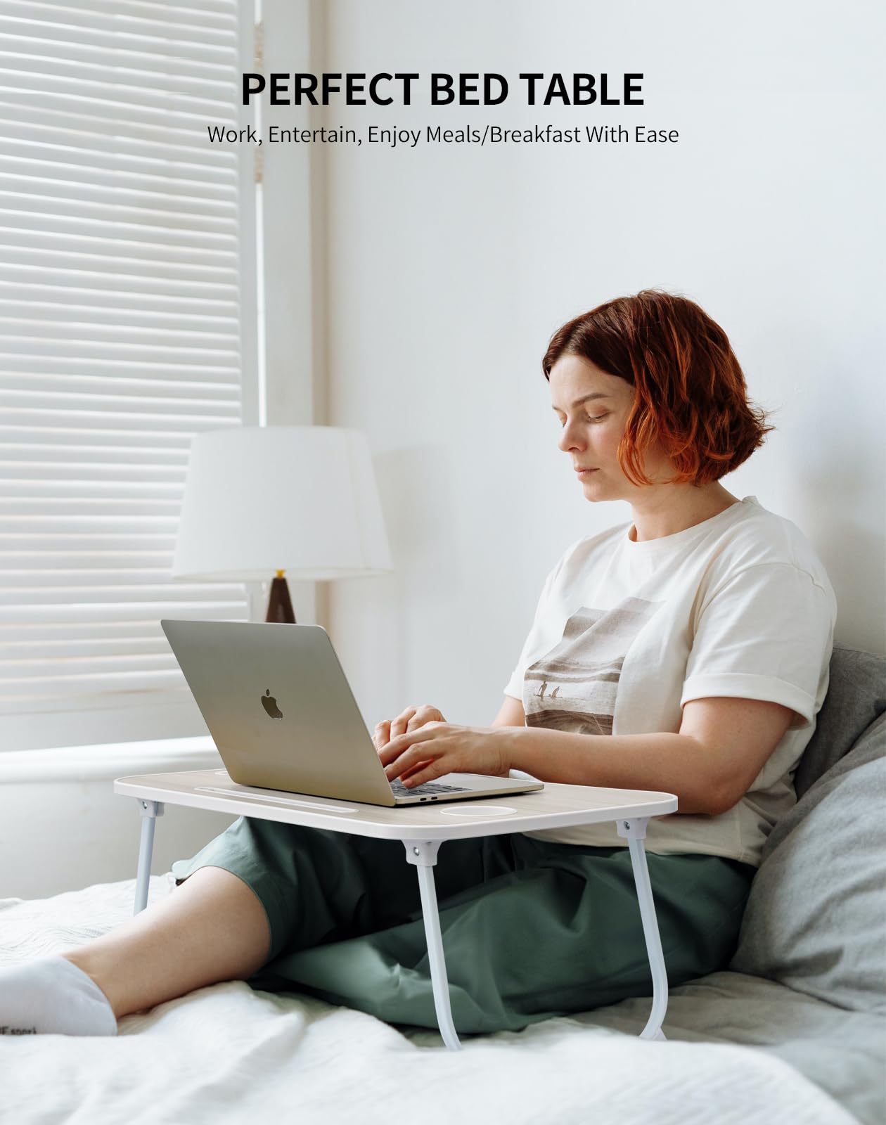 Portable Foldable Study Table, Laptop Stand With Cup Holder, Tablet Slot, And Lift Handle For Working