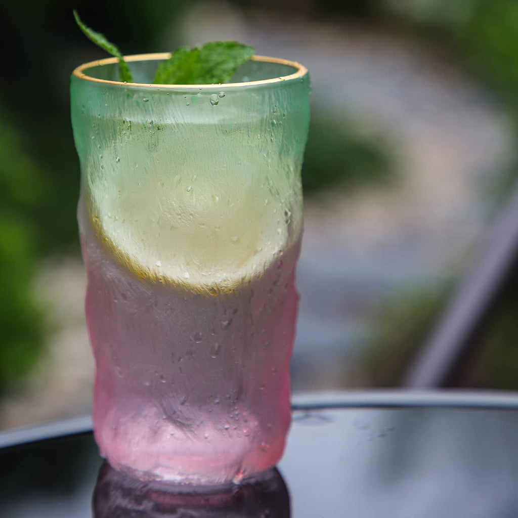 Drinking Glasses, Glassware Sets of 2, Mixed Drinking Glacier Pattern 12 oz Glass Cups