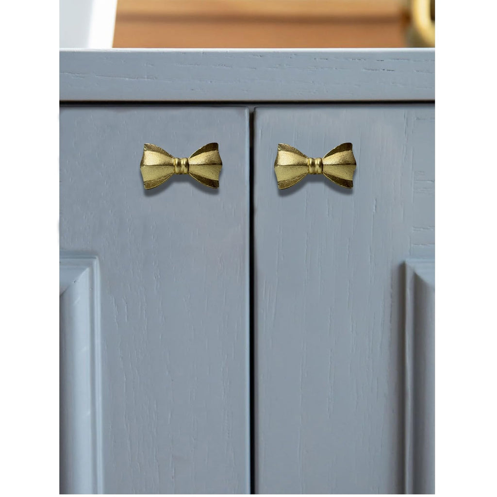 Set of 6 Metal Door Knobs - Decorative Door Knobs Bow Tie Handle with Screw | Cupboard Drawer Wardrobe Pulls (2.25" x 1.25" x 1.1") Gold