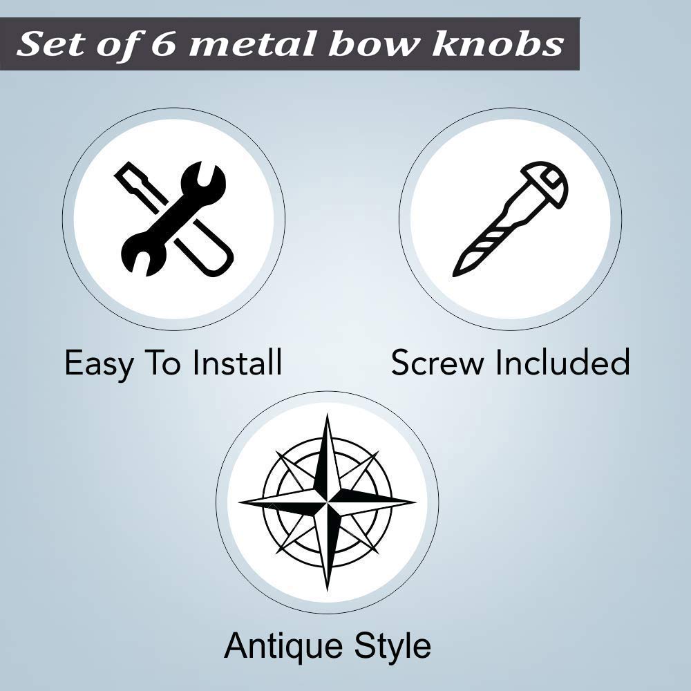 Set of 6 Metal Door Knobs - Decorative Door Knobs Bow Tie Handle with Screw | Cupboard Drawer Wardrobe Pulls (2.25" x 1.25" x 1.1") Gold