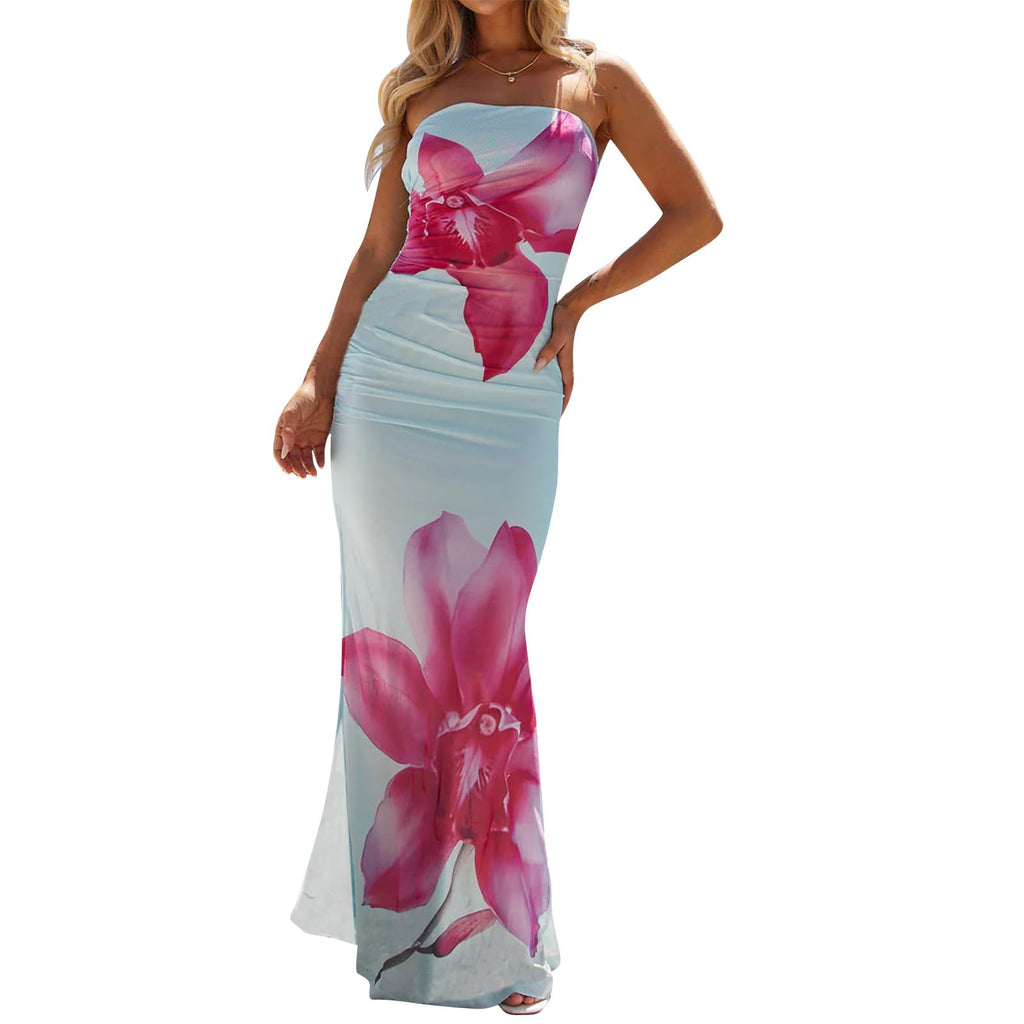 Women Sexy Floral Bodycon Maxi Dress Elegant Dress Sleeveless Summer Long Dress Cocktail Party Dress