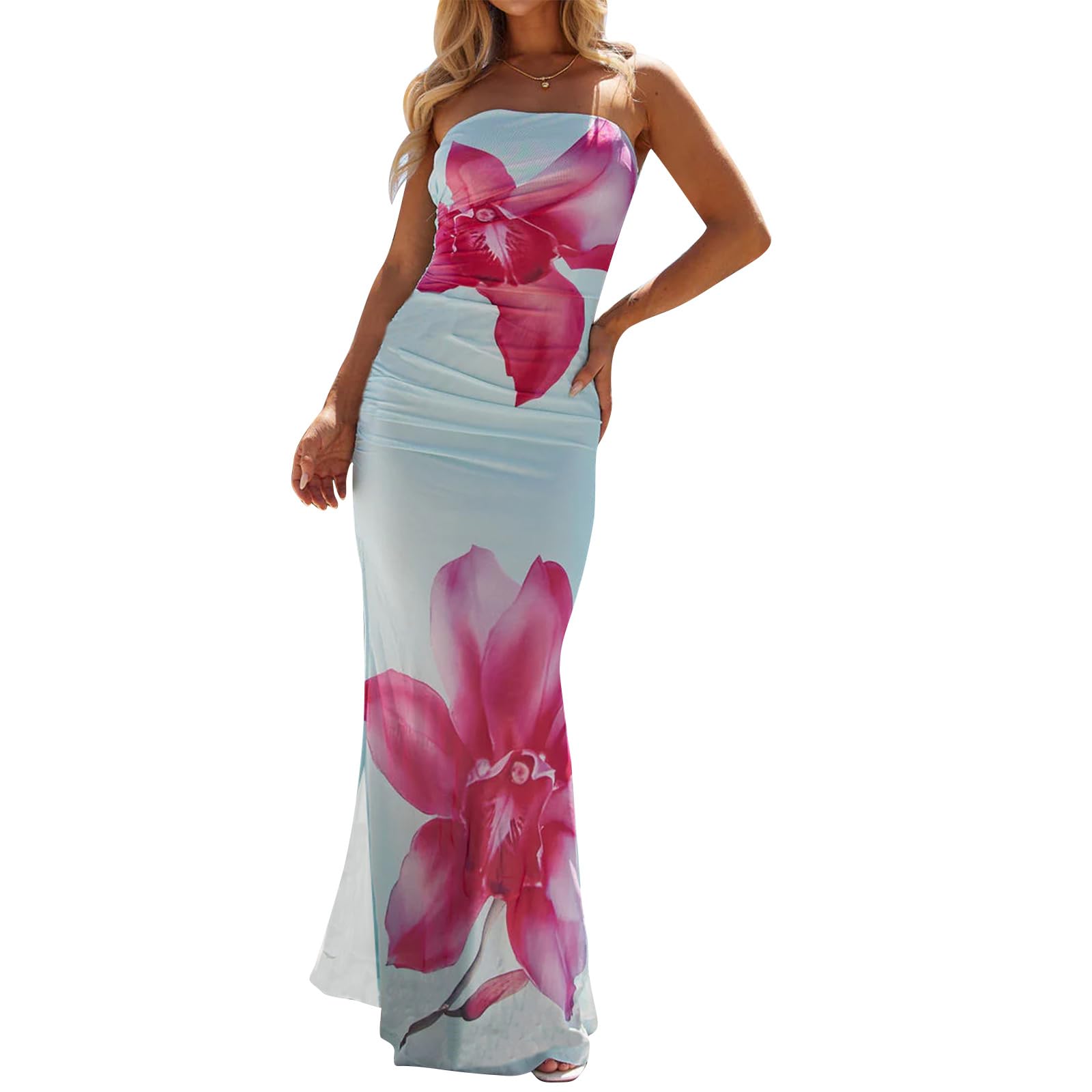 Women Sexy Floral Bodycon Maxi Dress Elegant Dress Sleeveless Summer Long Dress Cocktail Party Dress