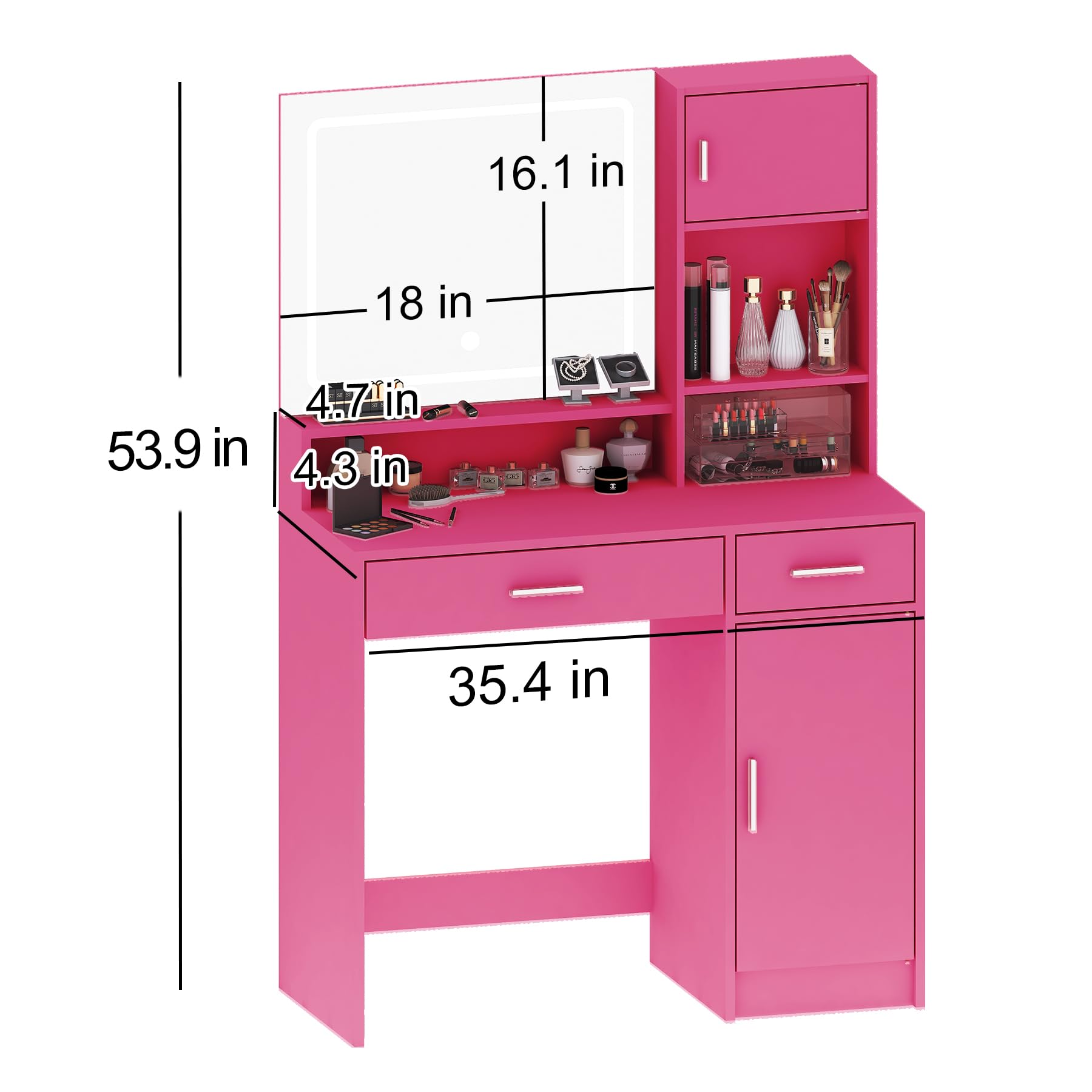 Vanity Desk with Mirror and LED Light Strip,Dressing Table with Large Drawer, 3 Level Storage Dresser & 3 Lighting Modes Adjustable Brightness