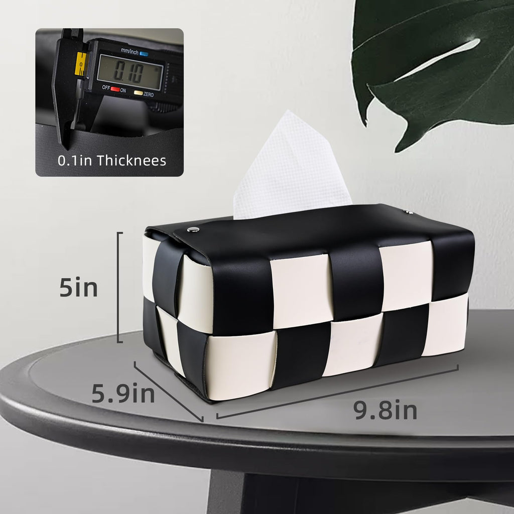PU Leather Tissue Box Holder with Metal Buckle, Checkered Tissue Box, Decorative Organizer