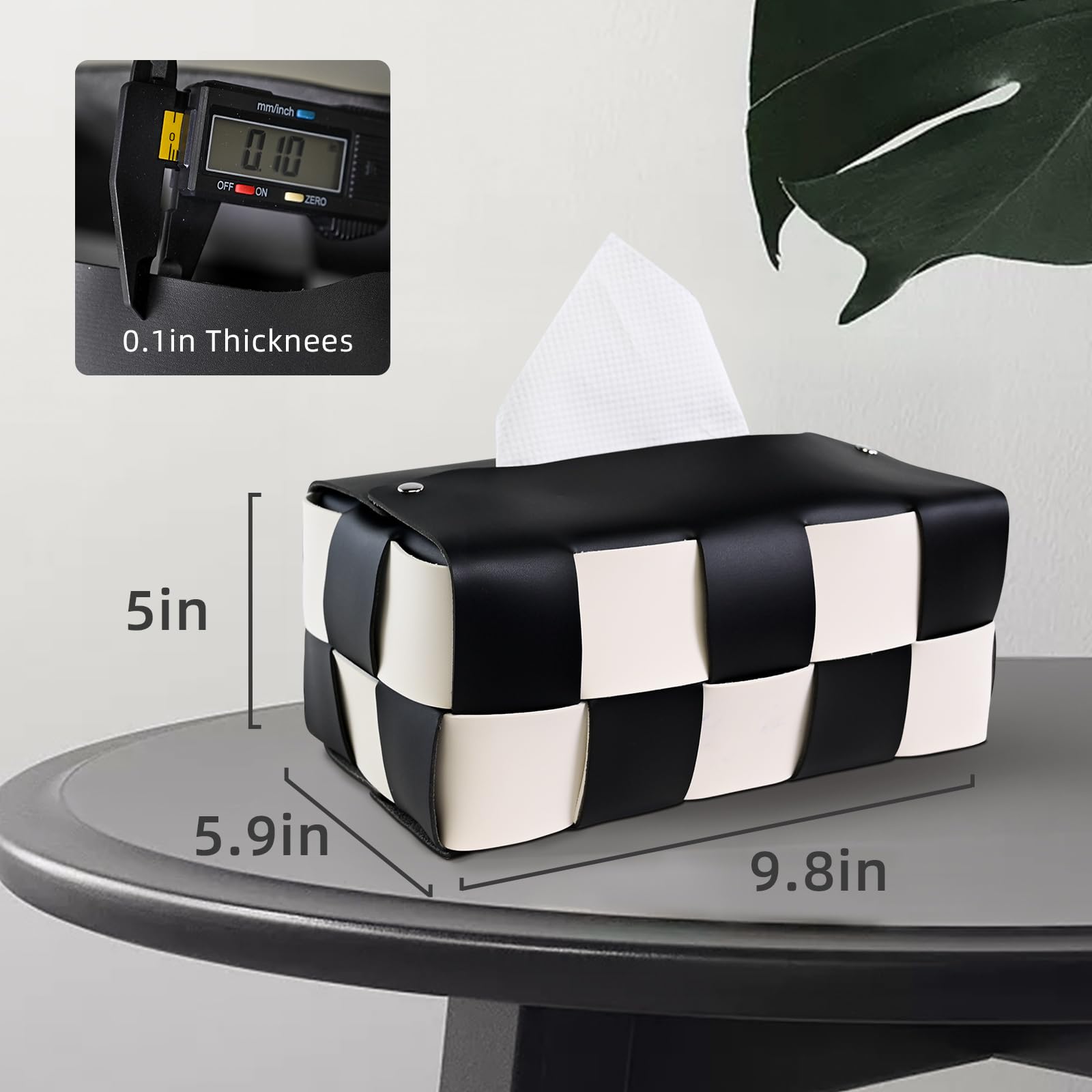PU Leather Tissue Box Holder with Metal Buckle, Checkered Tissue Box, Decorative Organizer