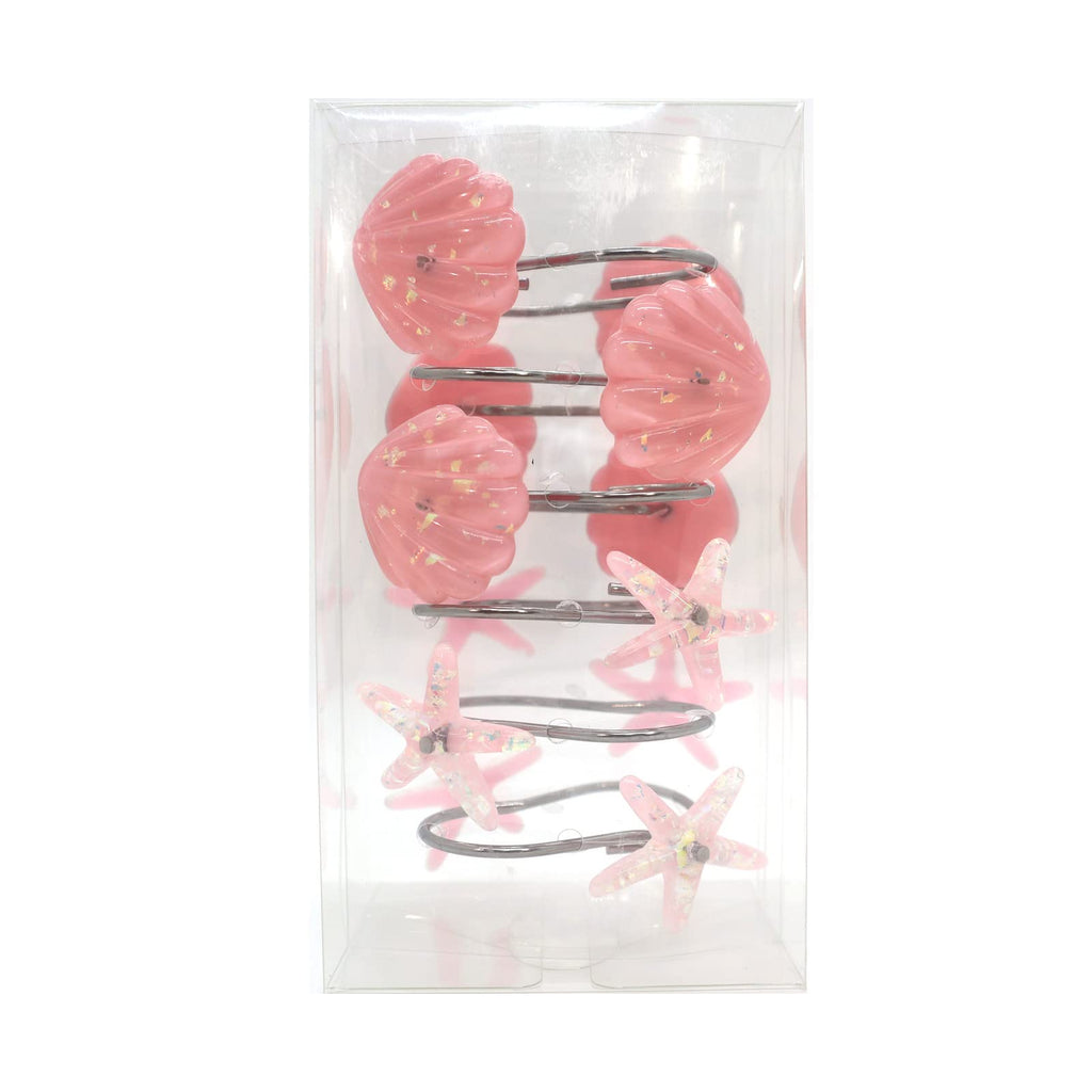 Seashell Shower Curtain Hooks, 12PCS Stainless Steel Anti Rust Starfish and Seashell Decorative Shower Hooks Ocean Theme Shower Curtain Hooks for Home Bathroom