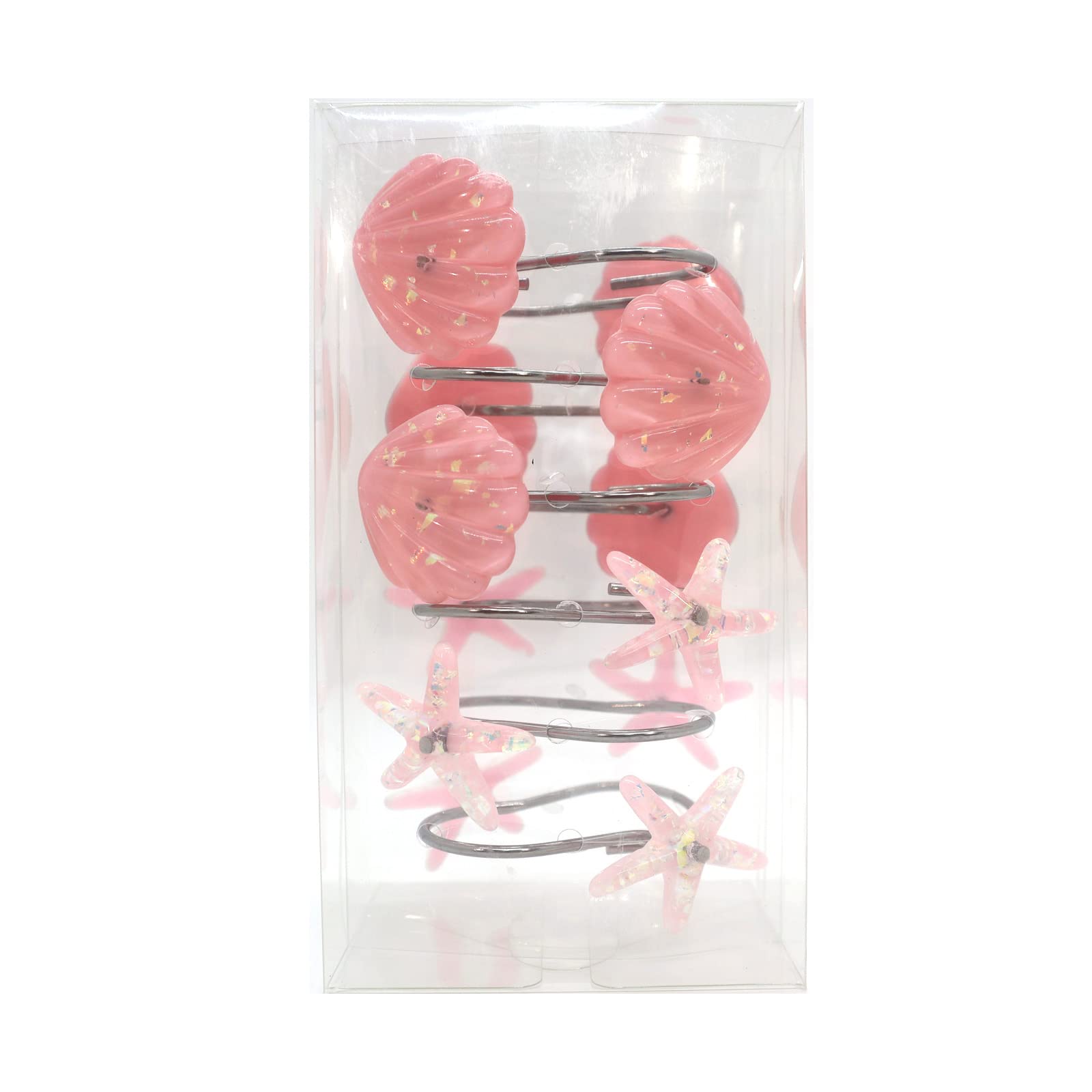 Seashell Shower Curtain Hooks, 12PCS Stainless Steel Anti Rust Starfish and Seashell Decorative Shower Hooks Ocean Theme Shower Curtain Hooks for Home Bathroom