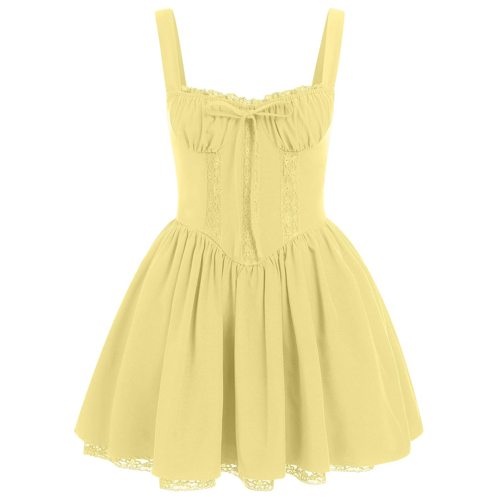 Women's Spaghetti Strap Corset Mini Dress â€?Backless, Lace-Up, Low-Cut Ruffle Sundress