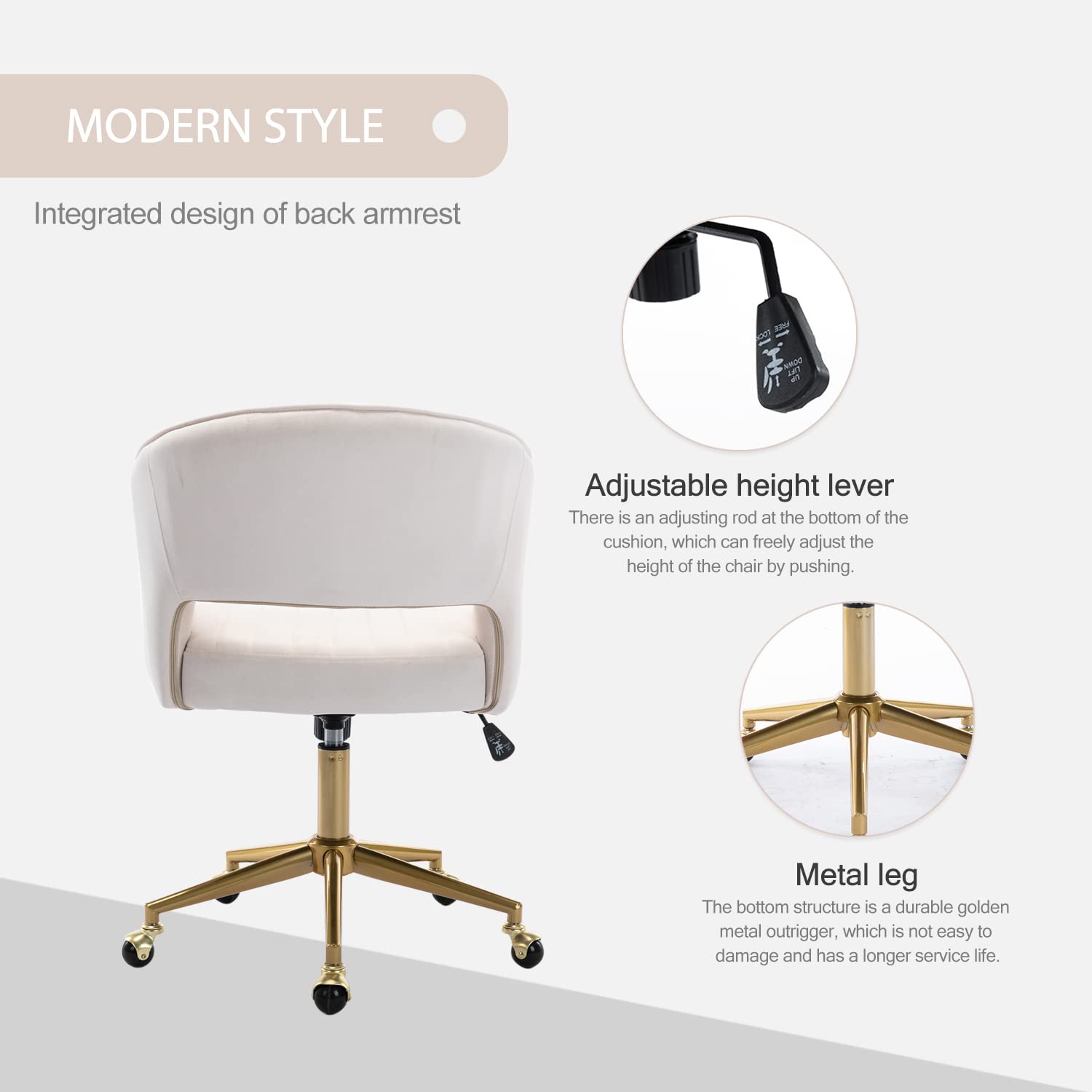 Vanity Velvet Chair, Upholstered Chairs with Adjustable Swivel Wheels