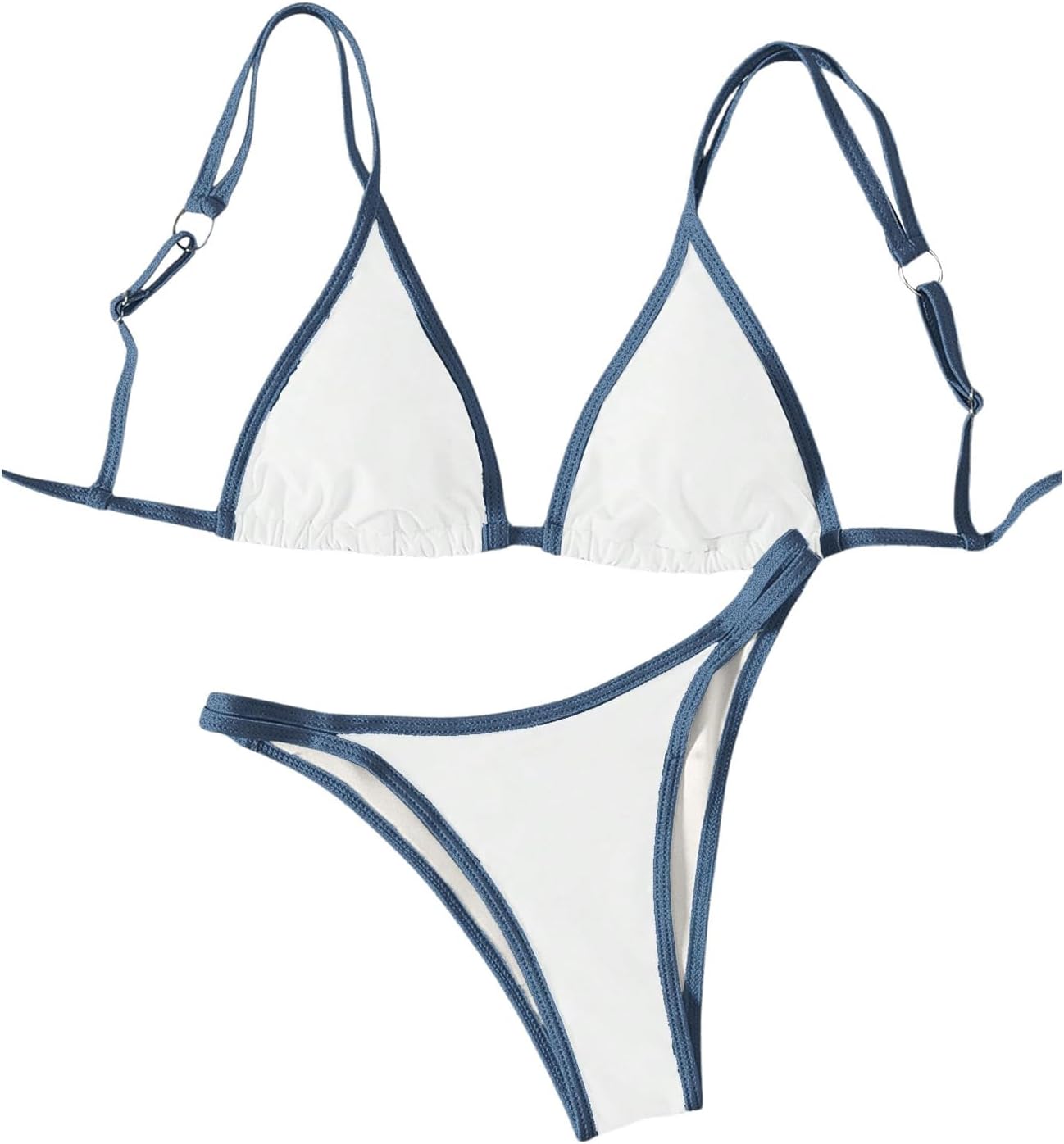 Women's Bathing Suit Contrast Binding Triangle Bikini Set 2 Piece Swimsuit