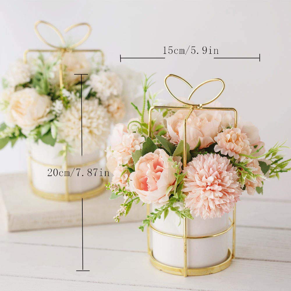 Fake Artificial Flowers in Vase Faux Peony Silk Hydrangea Flower Centerpieces Décor