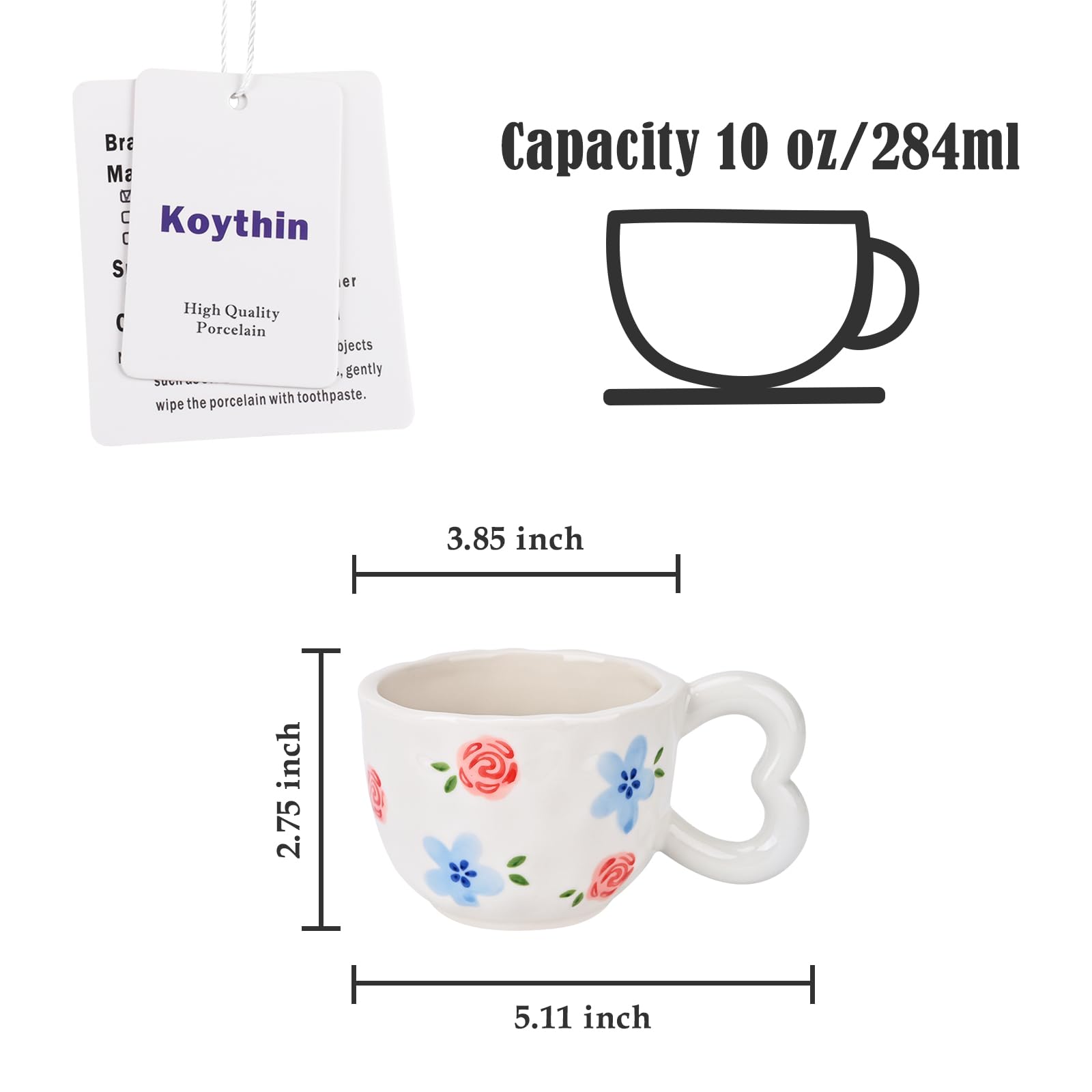 Ribbon Bow Ceramic Mug, Cute Creative Heart Handle Mug Design, 10.5 oz/300 ml