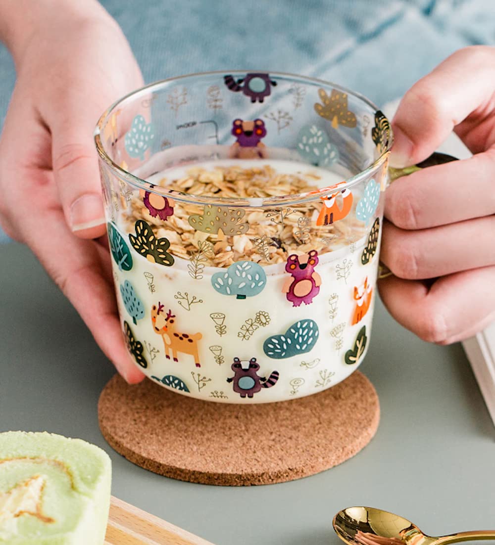 Forest Party Clear Glass Mug with Handles 17oz Cute Glass Measuring Cup