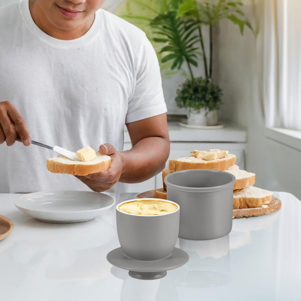 Porcelain French Butter Keeper Crocks with Lids â€?Set of 2 Farmhouse-Style Butter Dishes