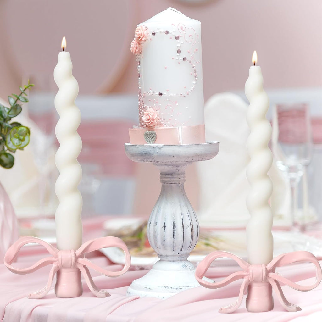 3 Pcs Pink Bow Candle Holder Coquette Bow Taper Candlestick Holder Modern Style Resin Decorative Candle Stand Centerpiece